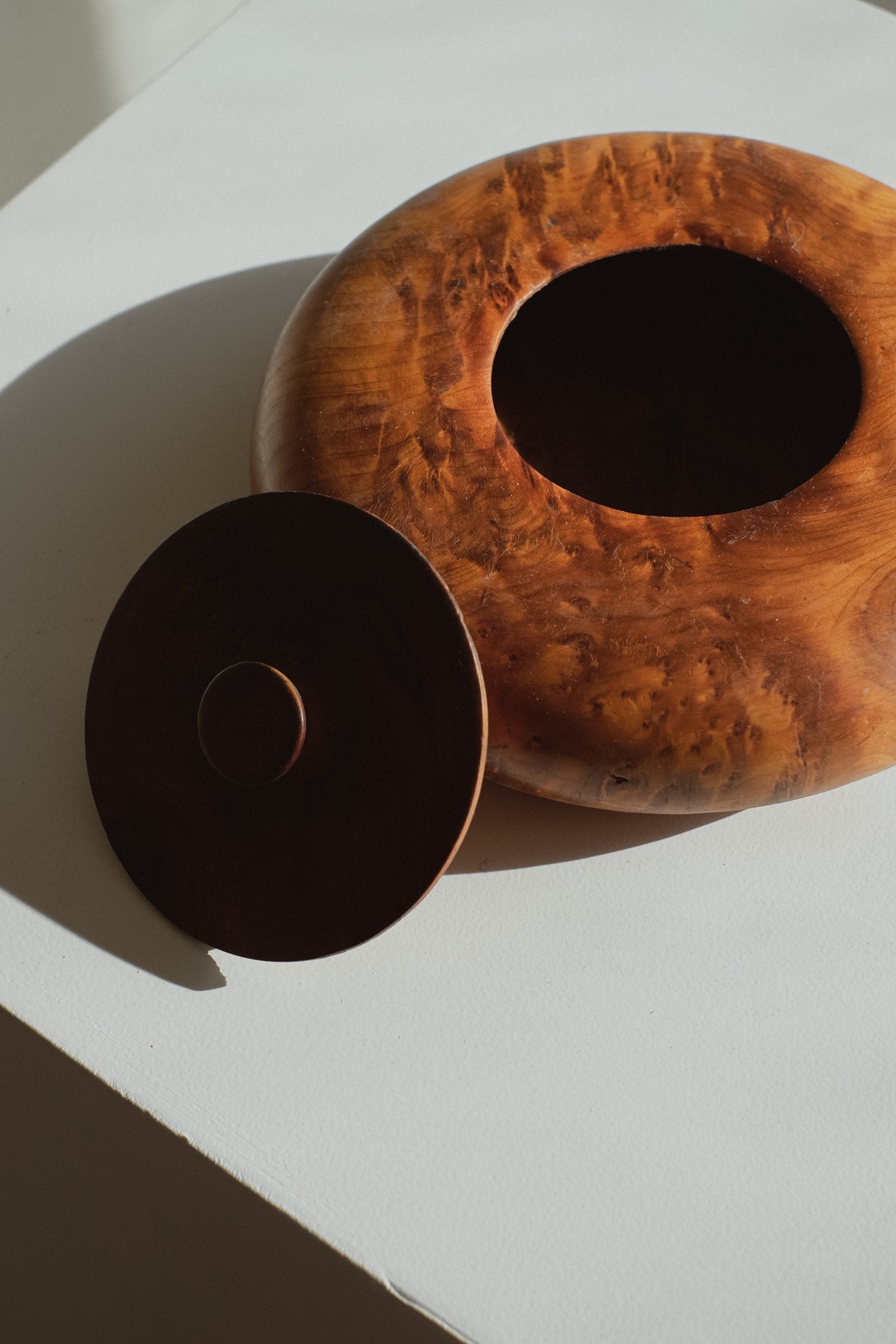 Handcrafted Burl Wood Box — side angle