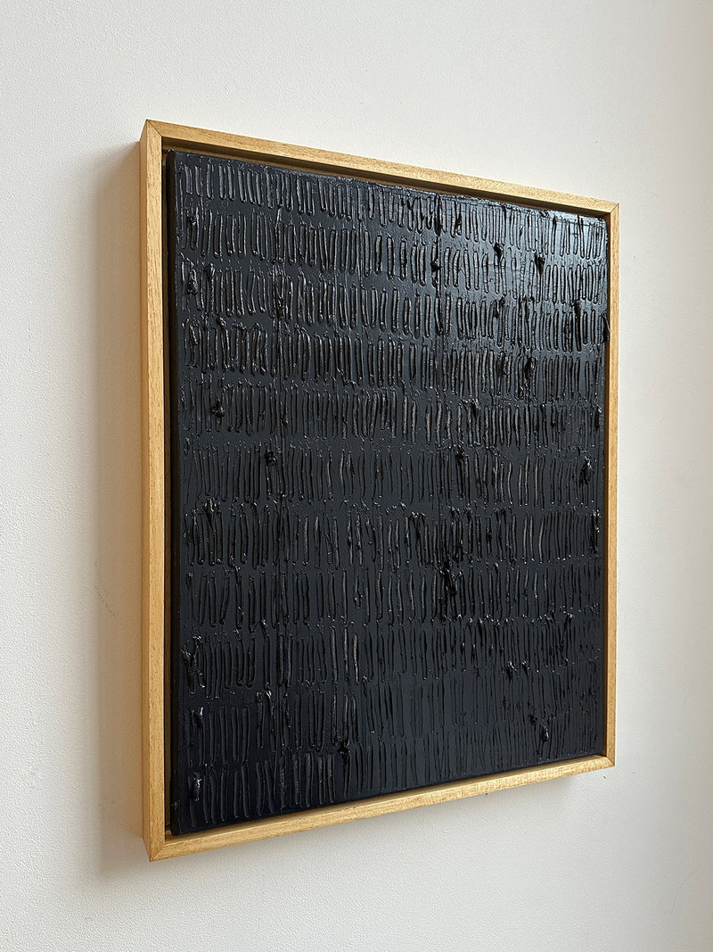 Payne's Grey - Turf Series' Painting — close-up of textured black surface in wooden frame