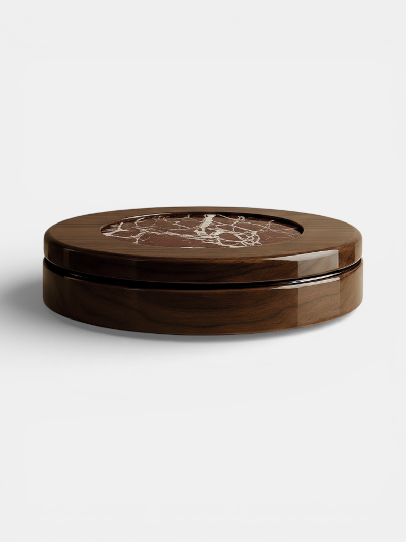 Yoyo Wooden And Rosso Levanto Marble Coffee Table by Marbera | The Oblist