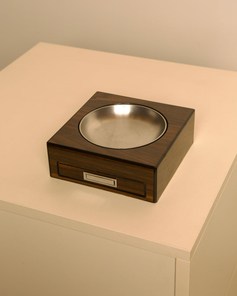 Italian rosewood veneer and steel box / catchall, 1980s by Treaptyque | The Oblist