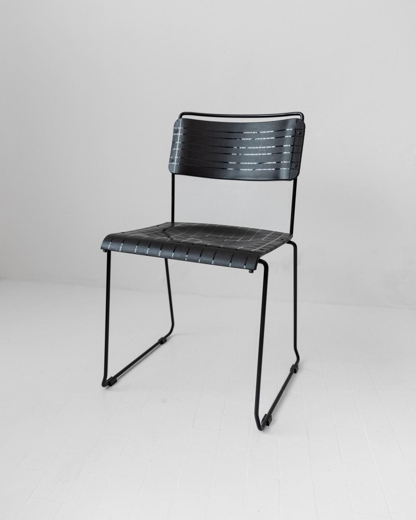 Vintage 1980s Dining Chairs, Set of 4, Postmodern Design, Black Metal and Plastic, Check Texture, Minimal Italian Design, Retro Interior — alternate view