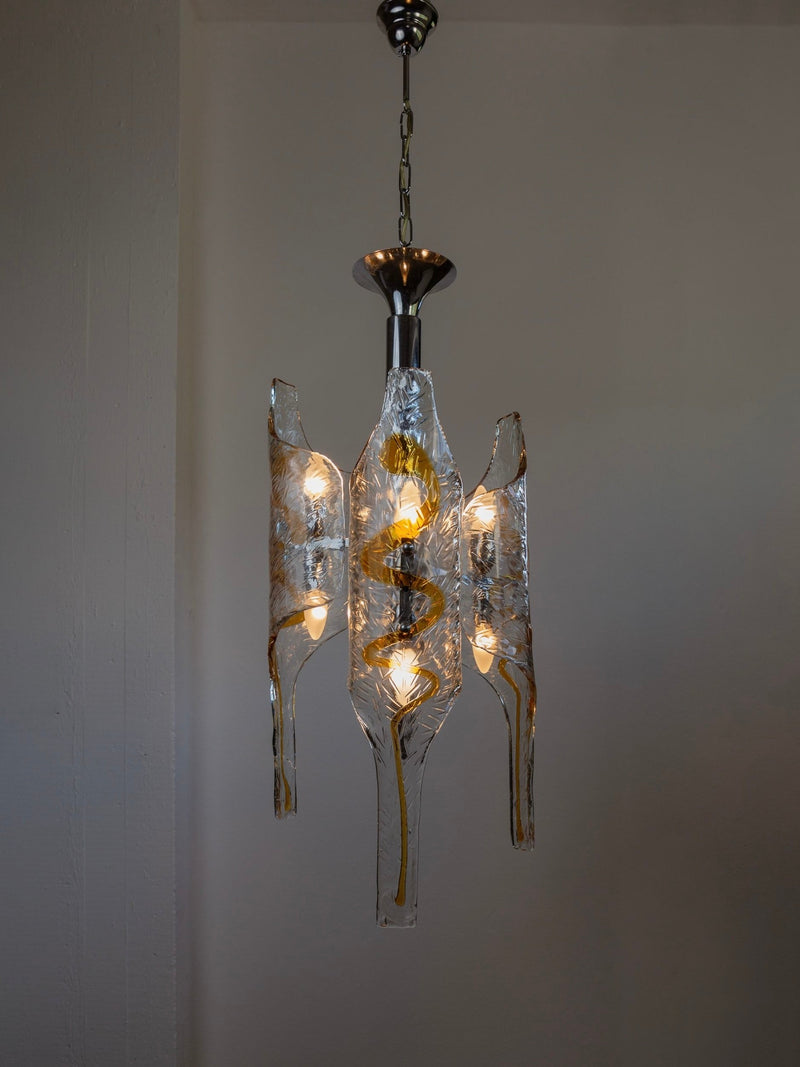 Vintage Murano Glass Chandelier by Toni Zuccheri for Mazzega | The Oblist — clear glass, artisan design