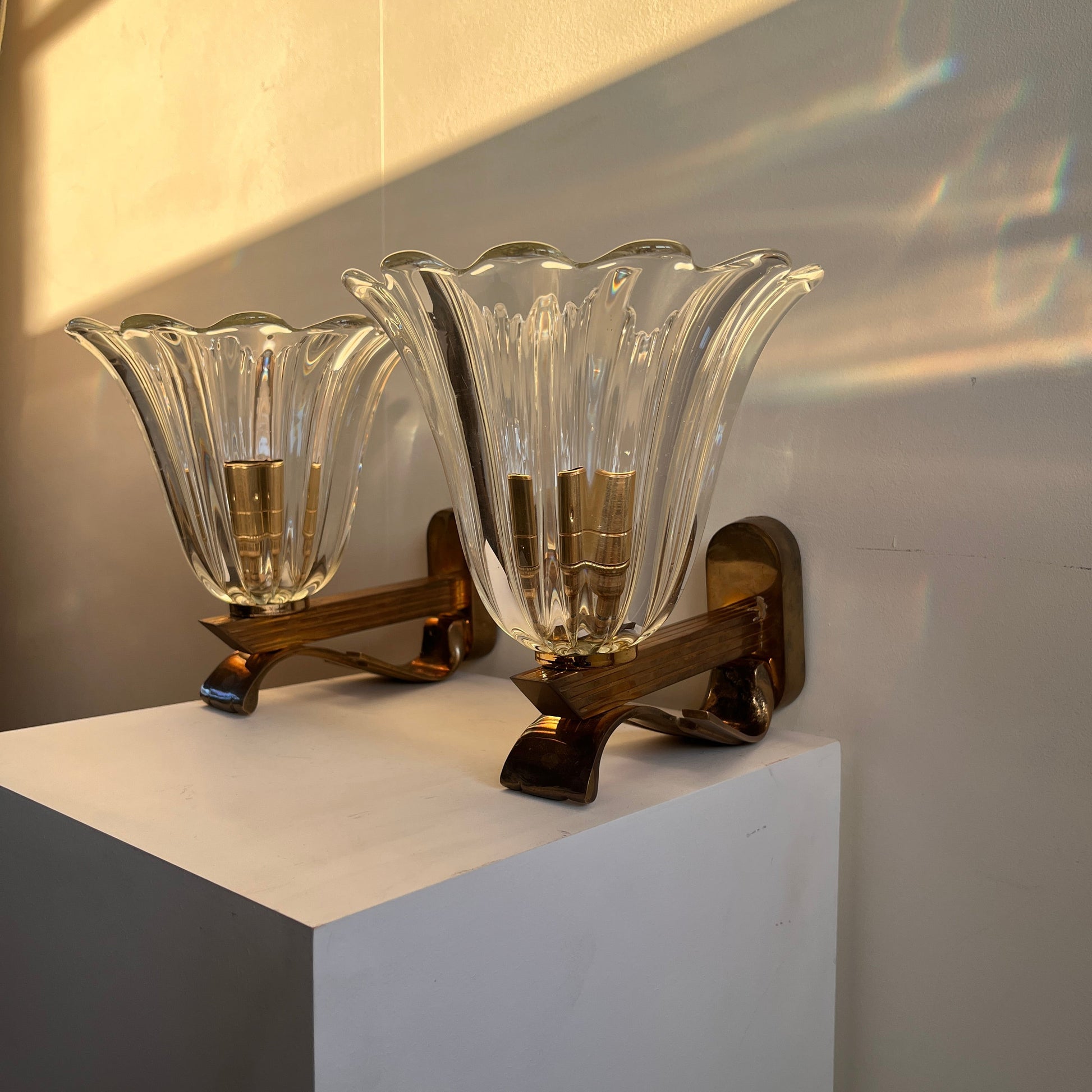 Pair of Murano Glass Wall Lights, Attr. Barovier & Toso, Italy c.1960 — lifestyle setting
