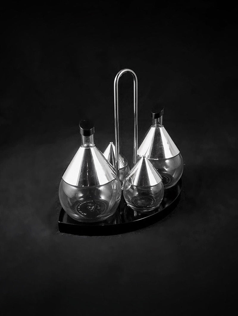 Italian chrome oil vinegar cruet set with glass bottles 1980s