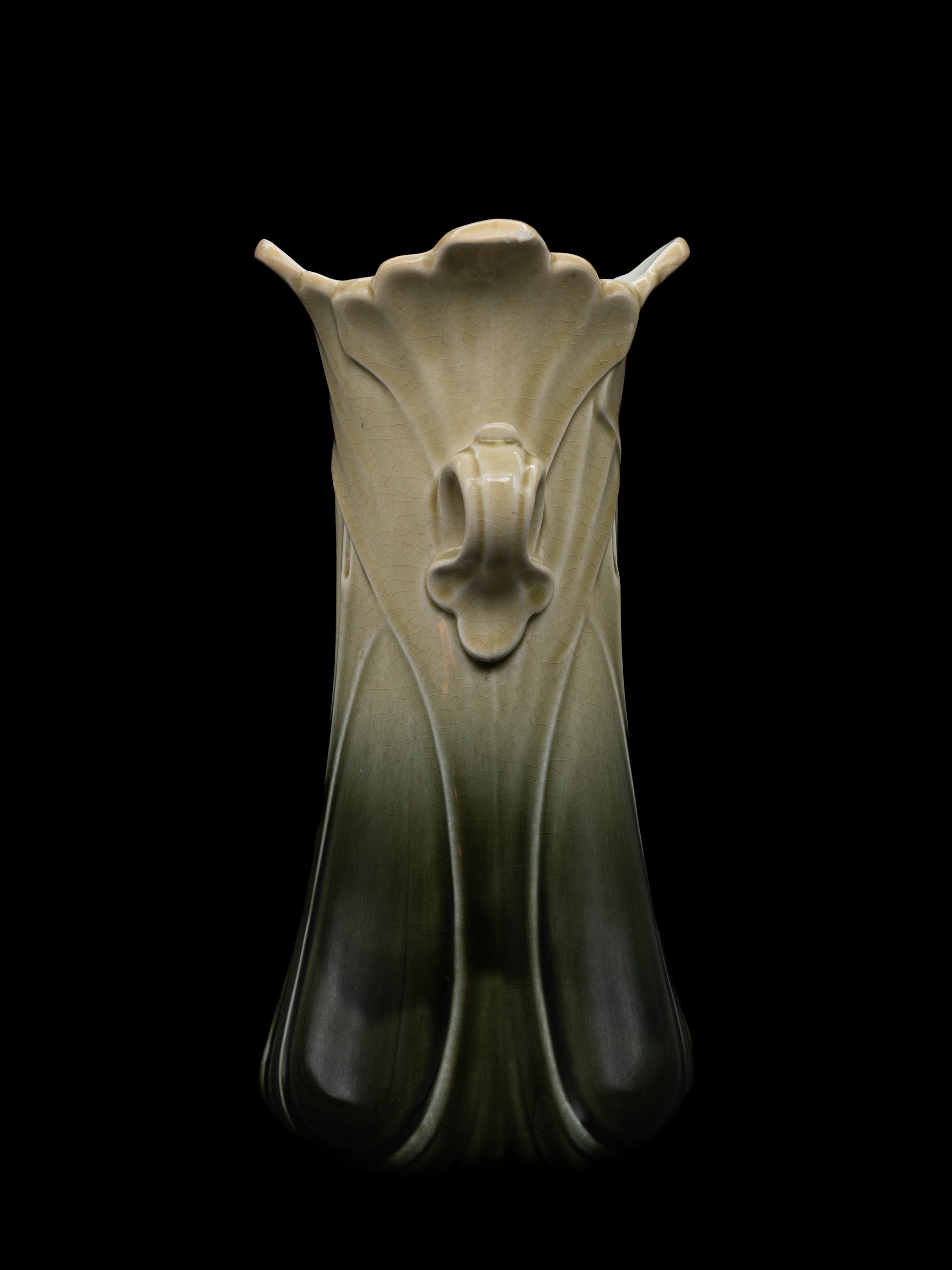 Gustave de Bruyn Art Nouveau Vase, France, c. 1900s — front view highlighting green gradient glaze