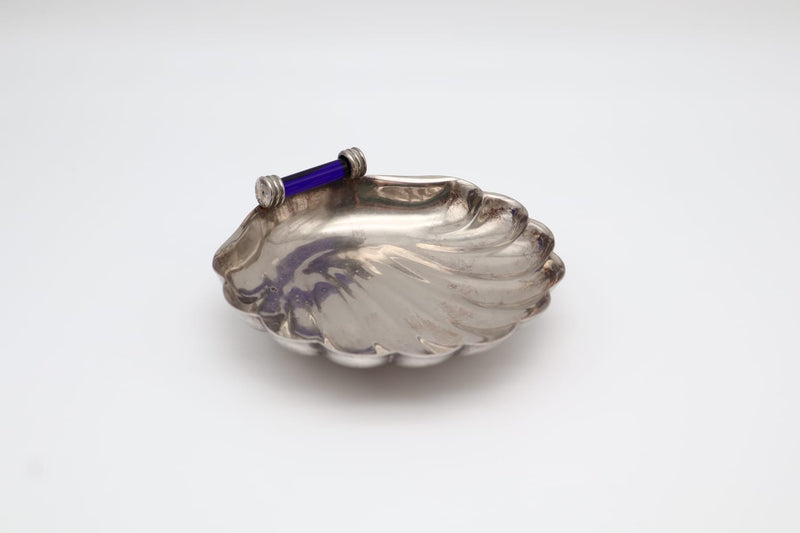 Vintage Silver-Plated Shell Valet Tray – Cobalt Glass Accent by Forma Finds | The Oblist