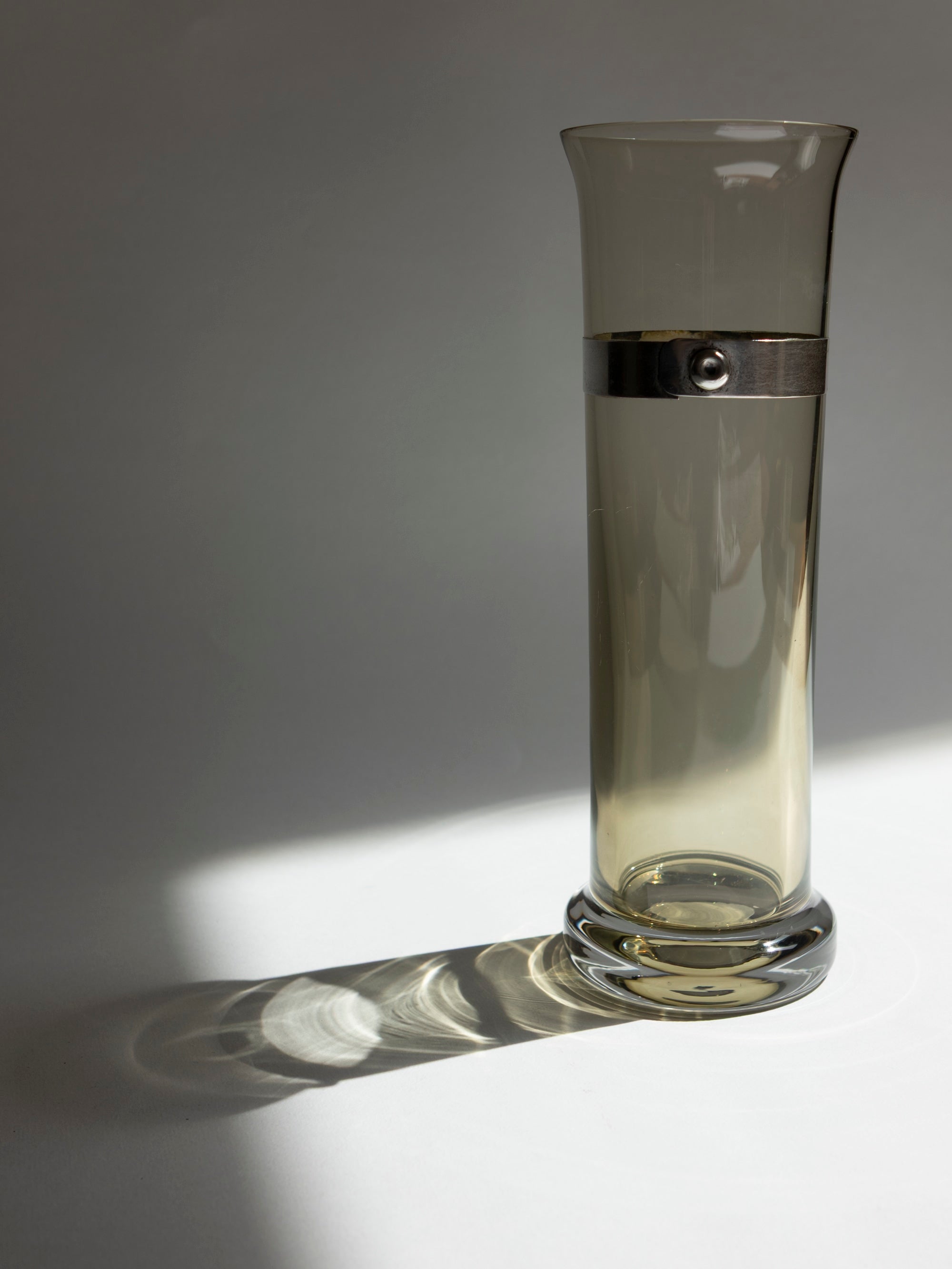 Italian Smoked Glass Vase with 925 Sterling Silver Belt | c. 1970s — detail view