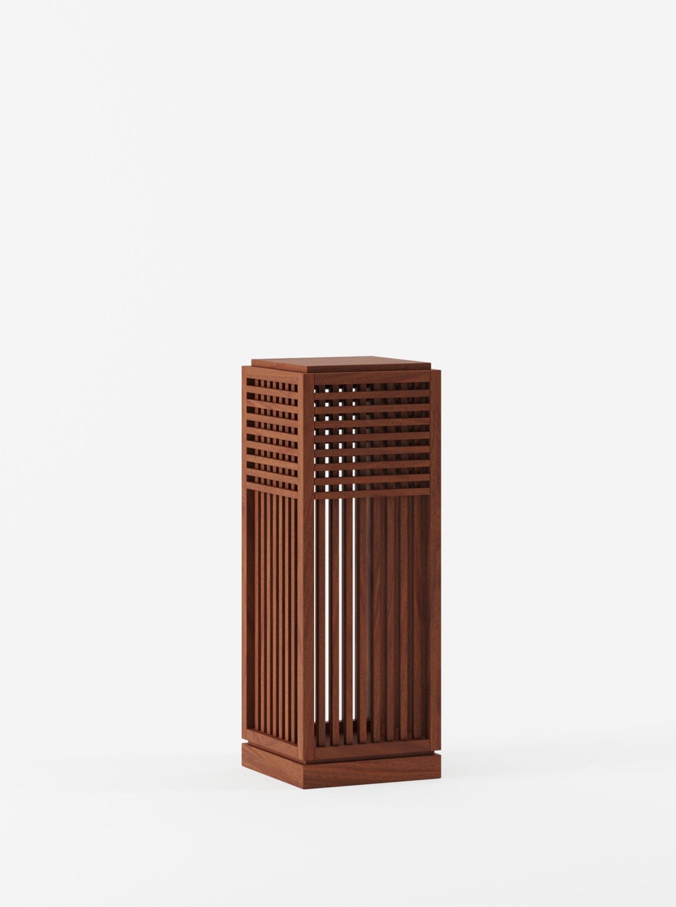 Riviera Plinth Medium in Oiled African Mahogany — side angle