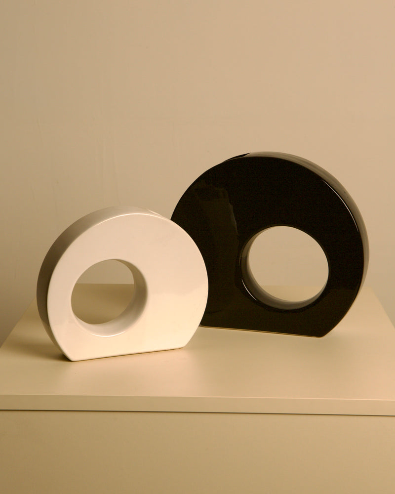 Pair of black and white ceramic vases by Sicart 80's | The Oblist — handcrafted ceramic, modern design