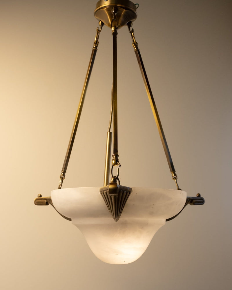 Art Deco Revival Carved Alabaster Plafonnier by Maud Vaughan | The Oblist — carved alabaster, brass accents