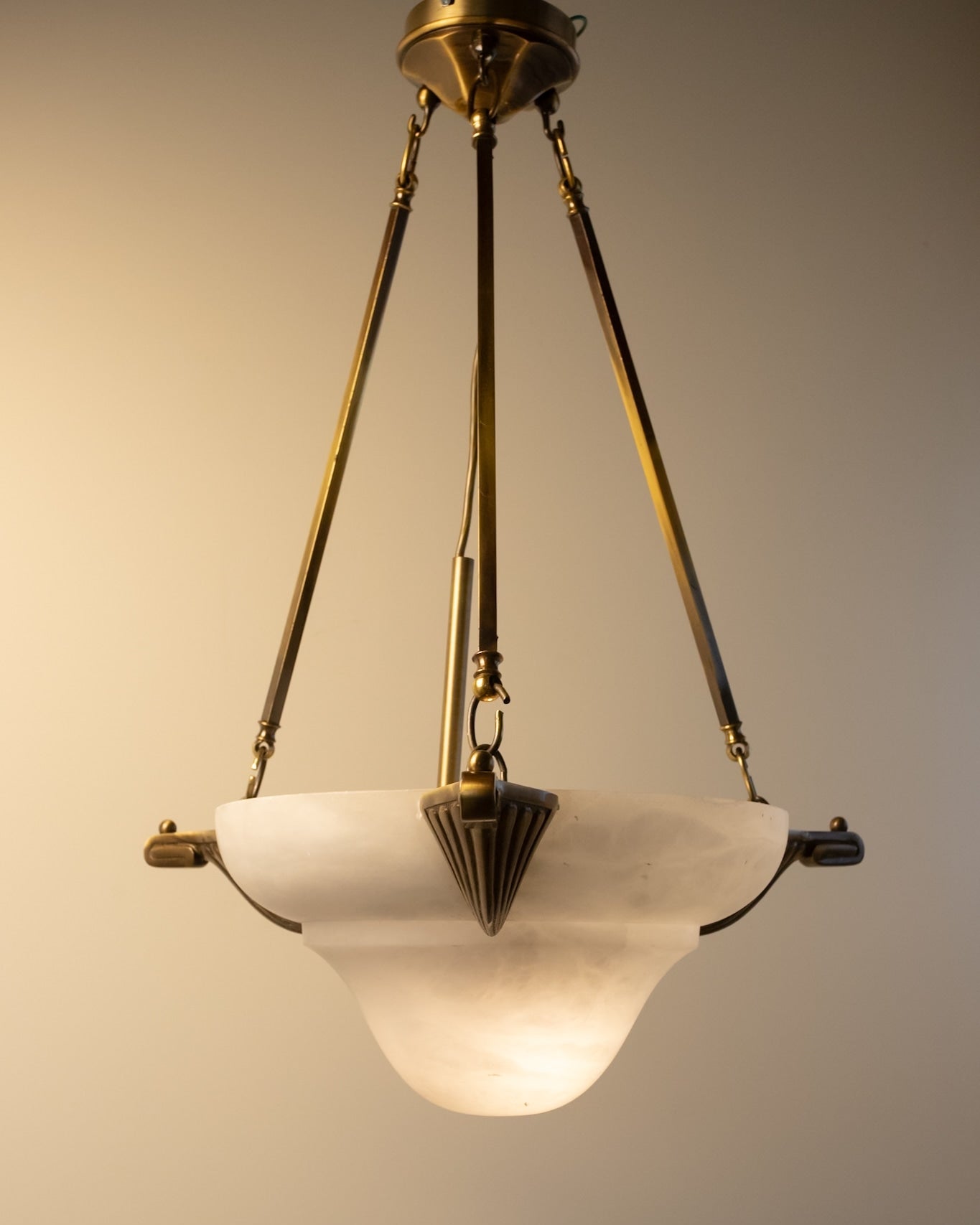 Art Deco Revival Carved Alabaster Plafonnier