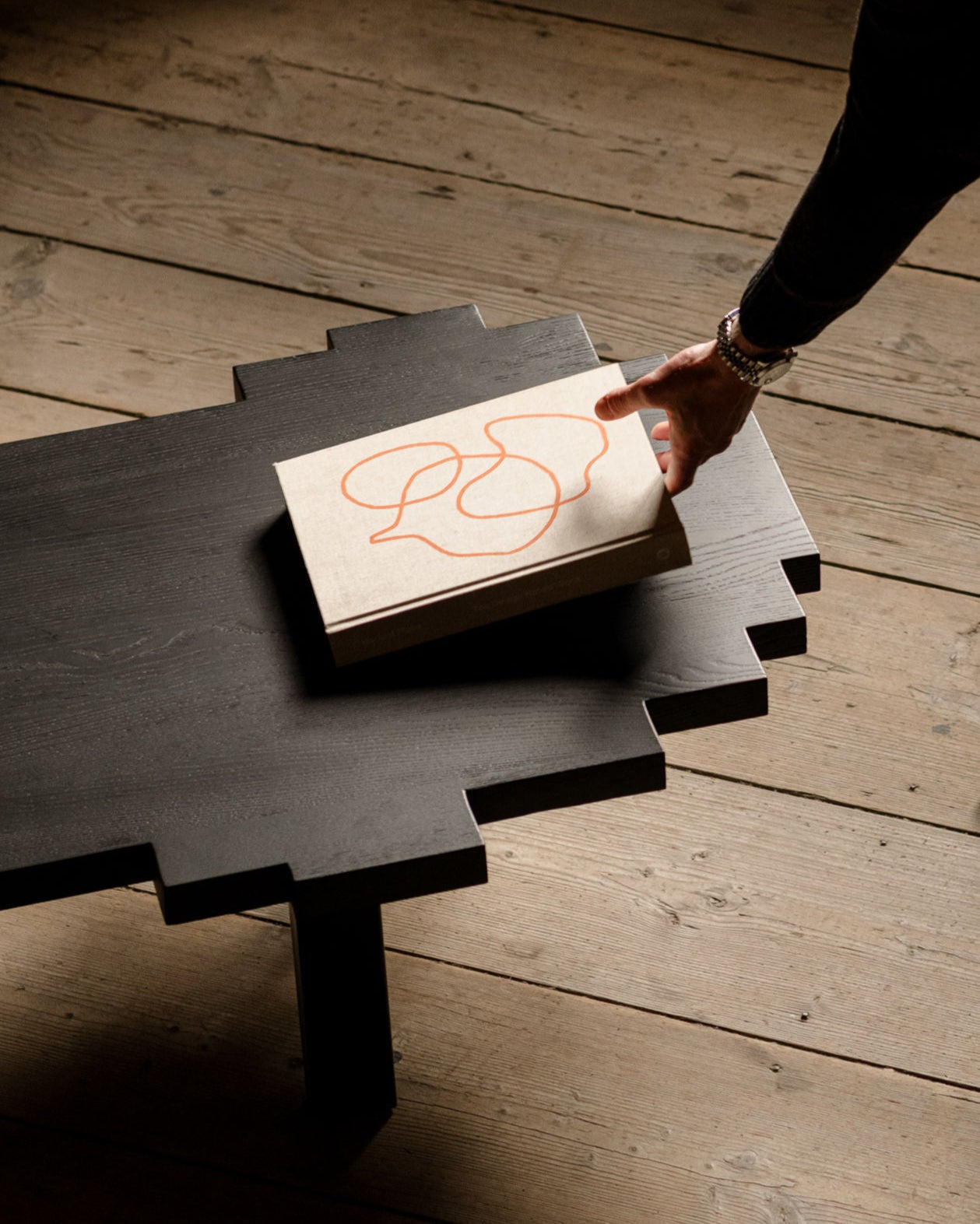 Coffee Table Object116 — close-up of dark wood surface with book