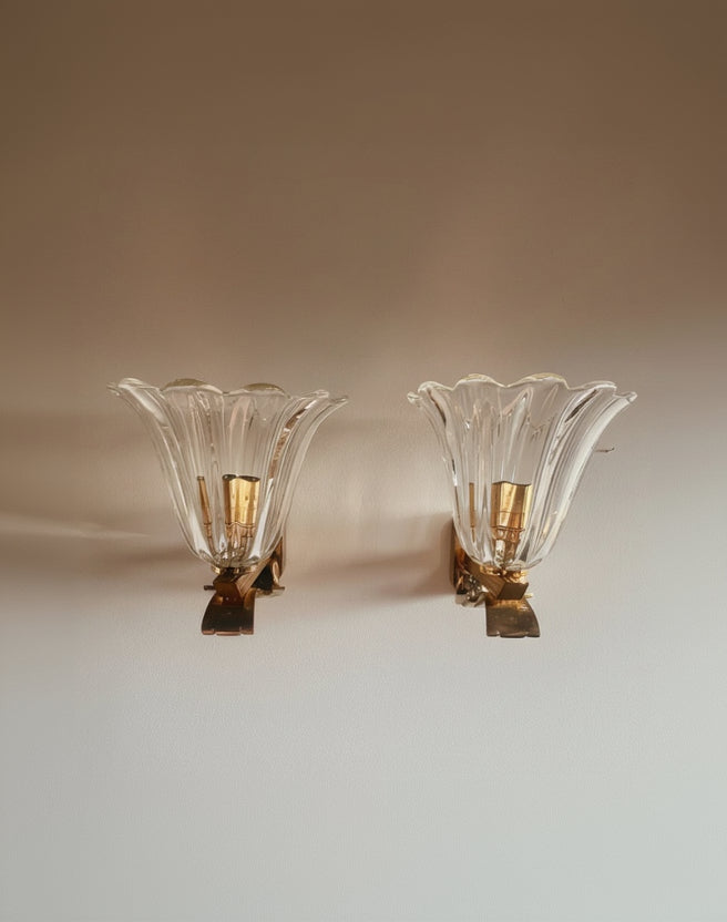 Pair of Murano Glass Wall Lights, Attr. Barovier & Toso, Italy c.1960 by Maud Vaughan | The Oblist