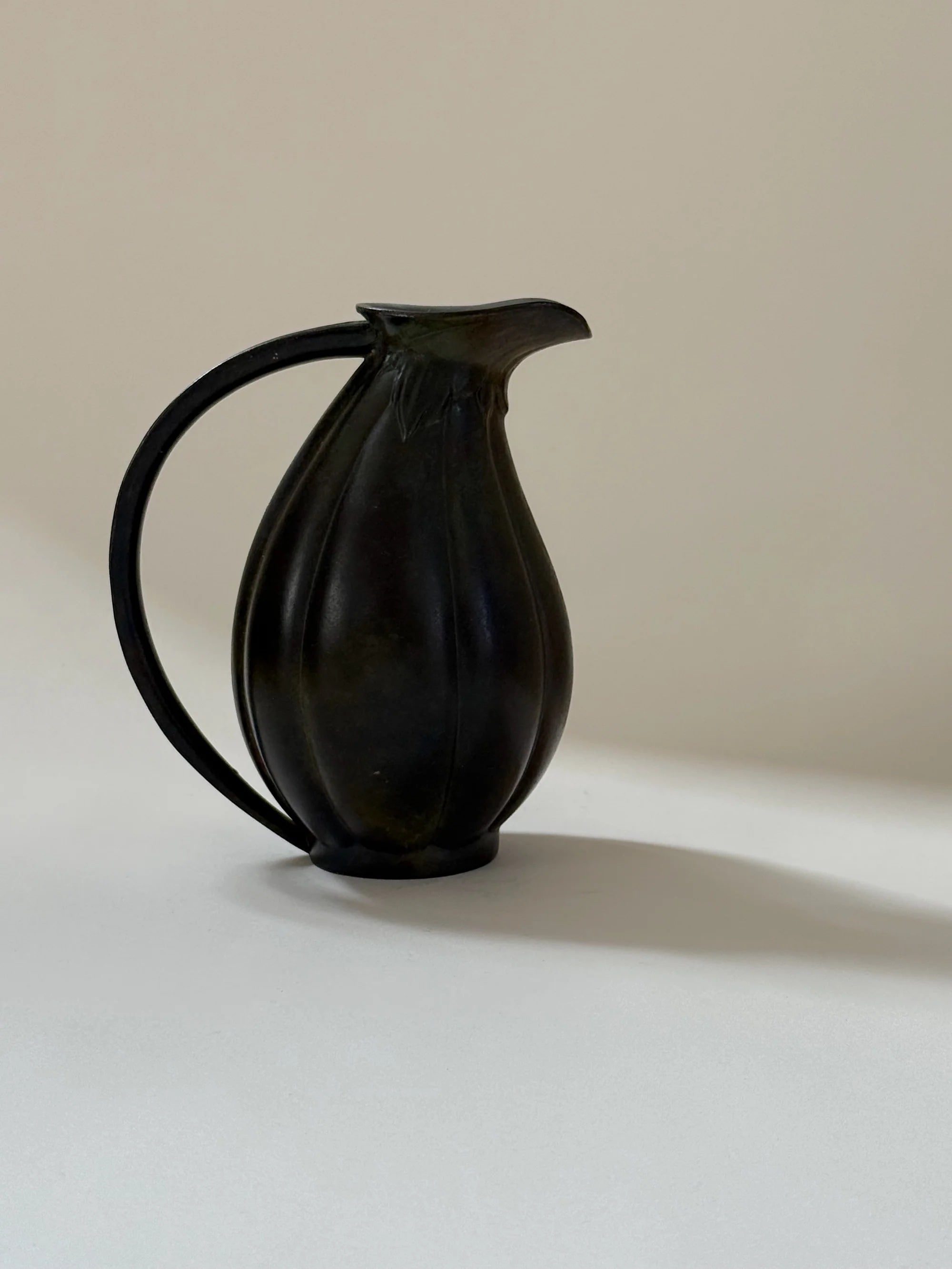 Danish Bronze Vase with Ribbed Form, 1910s — back view showing handle and ribbed texture