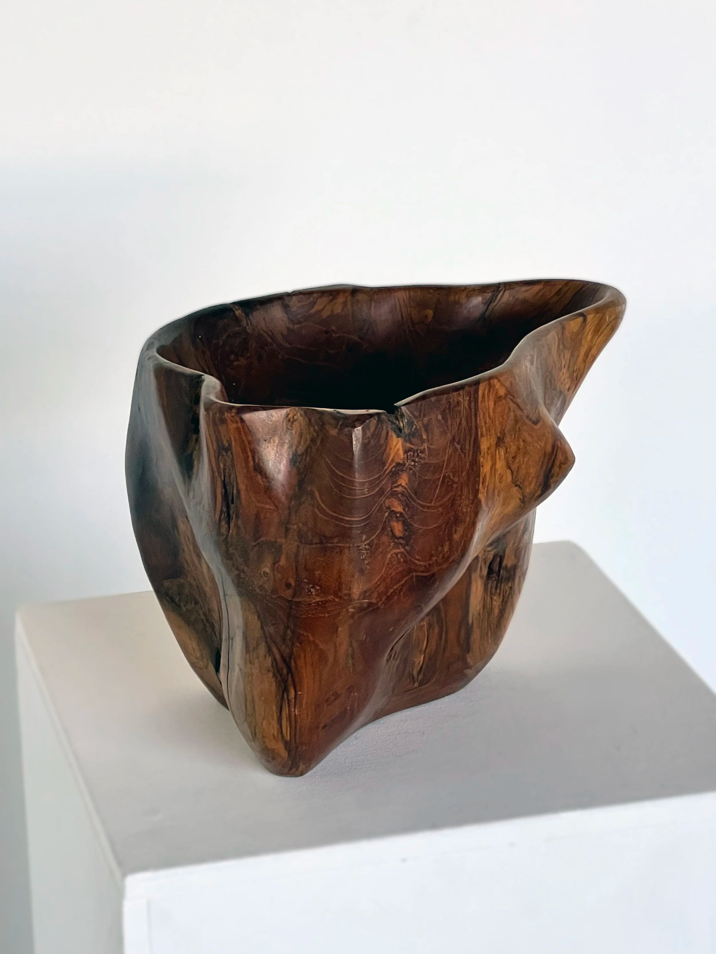 Carved organic form wooden bowl — detail view