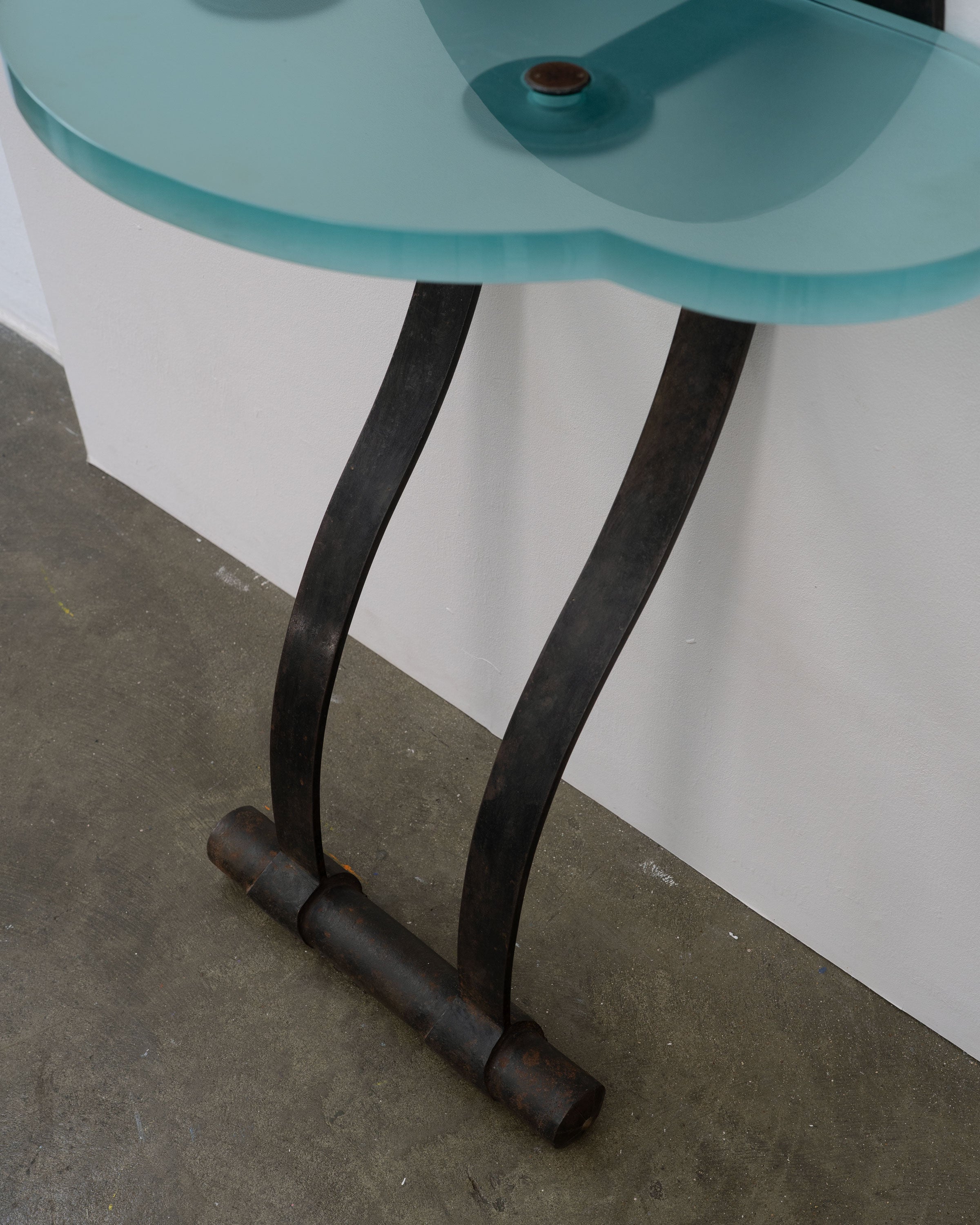 Wrought Iron and Cast Glass Leaning Console Table