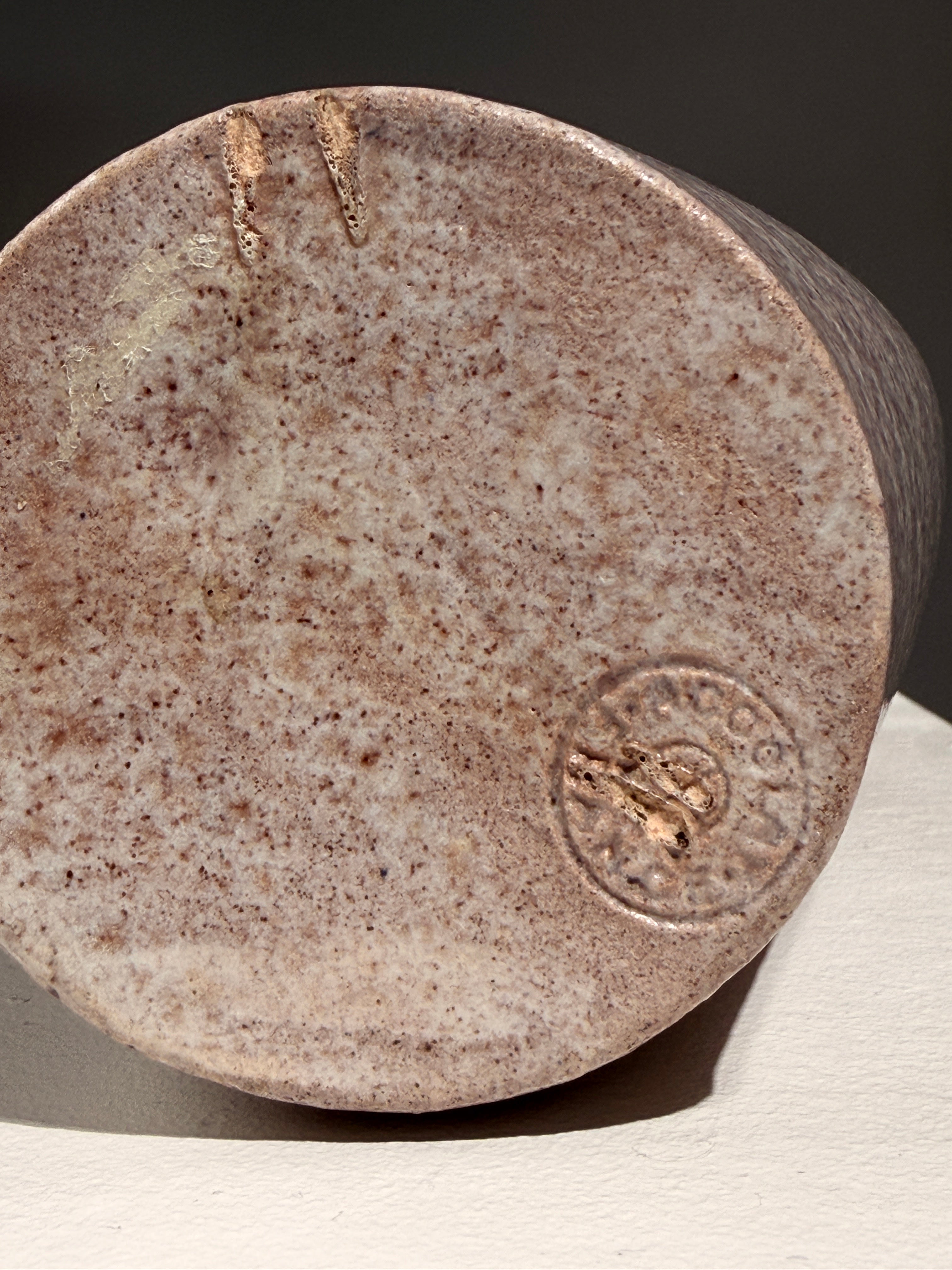 Elegant Bottle by the Accolay, France, circa 1970 — bottom view showing textured ceramic surface