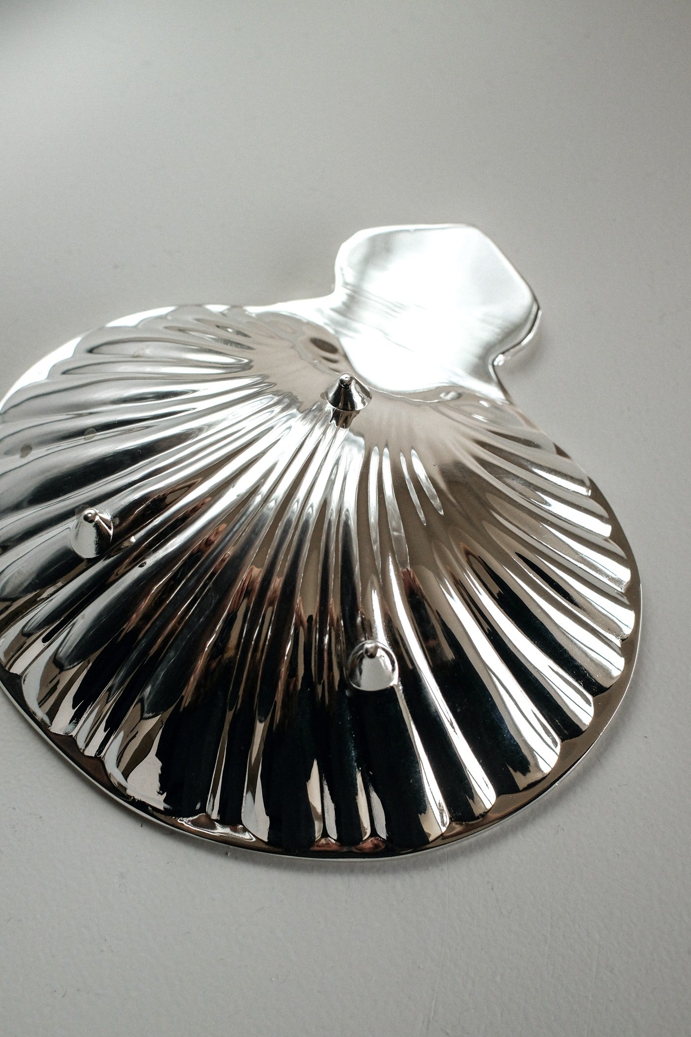 Silver-Plated Shell Tray — side angle showing ridged surface detail