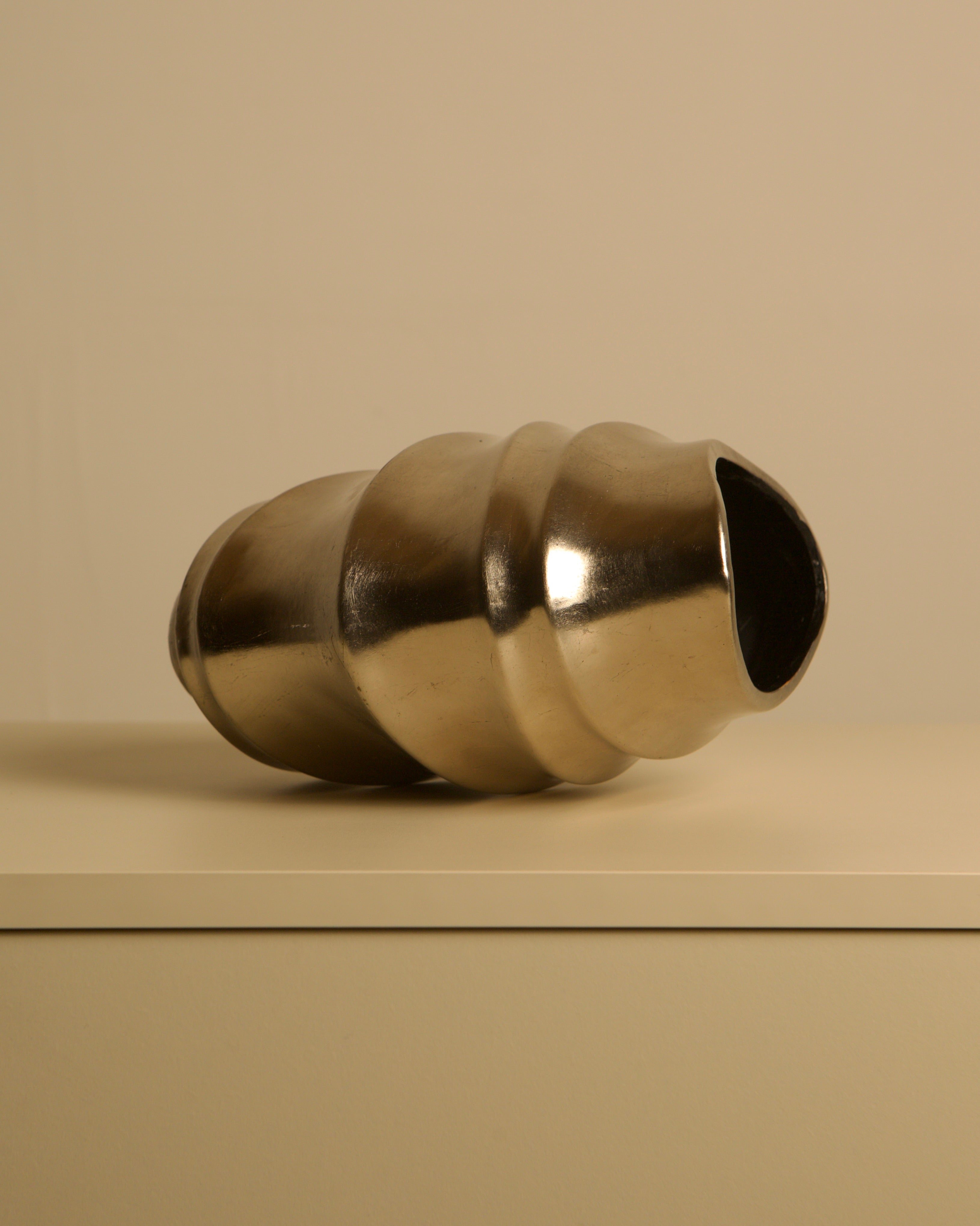 Large Italian Ceramic Vase "Draped" 80s — side angle on neutral surface