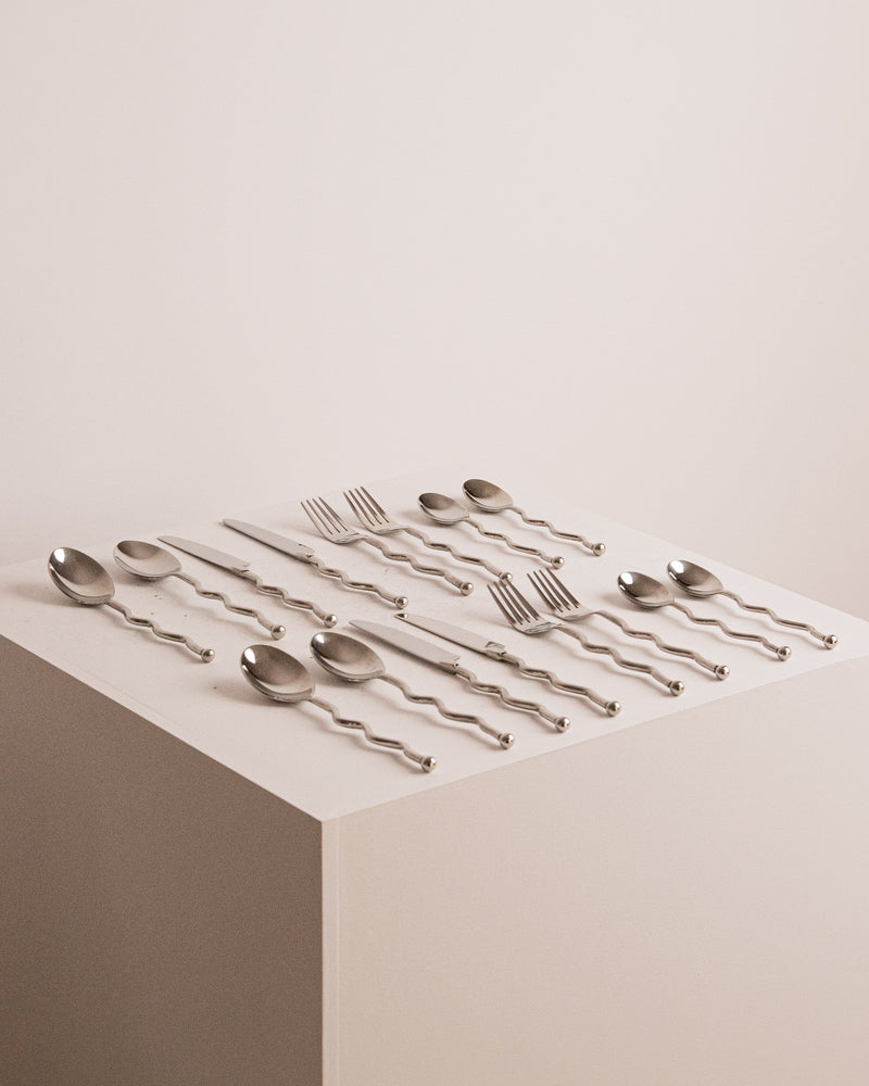 16 piece Wavy 80s Cutlery in Stainless Steel by Studio Ecubed | The Oblist — stainless steel, modern design