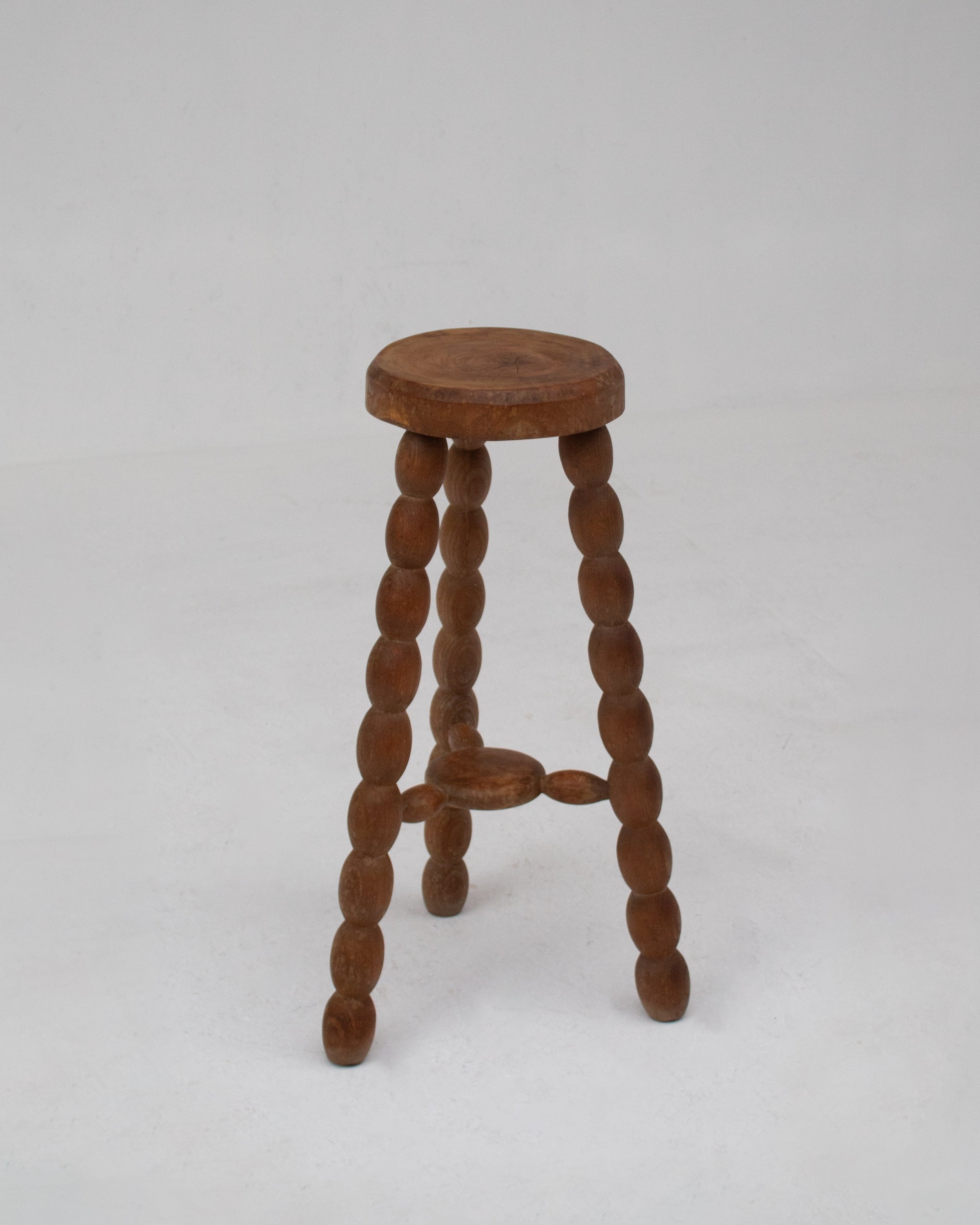 French Bobbin Leg Wooden Stool, 1950s