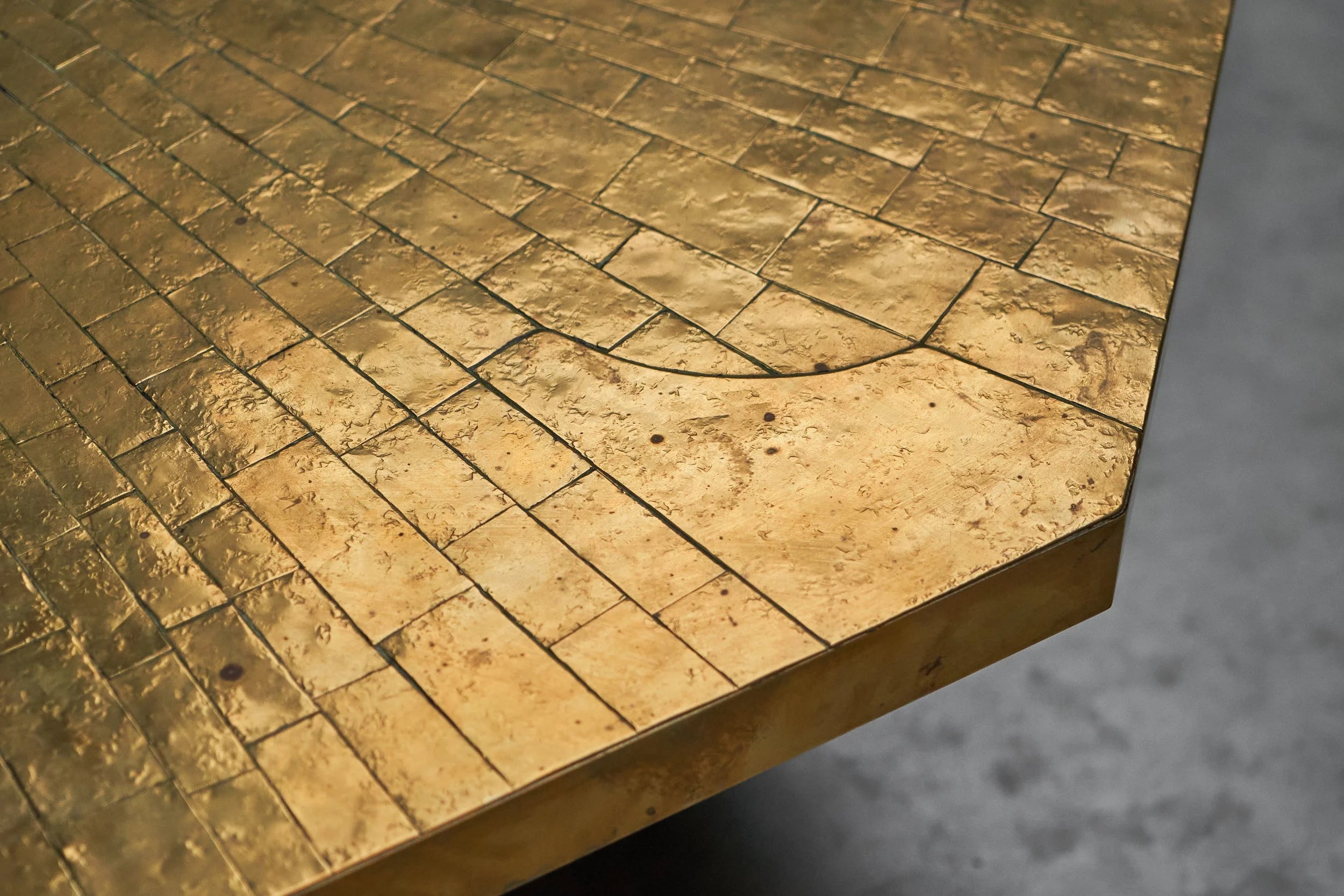 Christian Krekels Art Coffee Table in Inlaid Brass and Agate 1989 — alternate view
