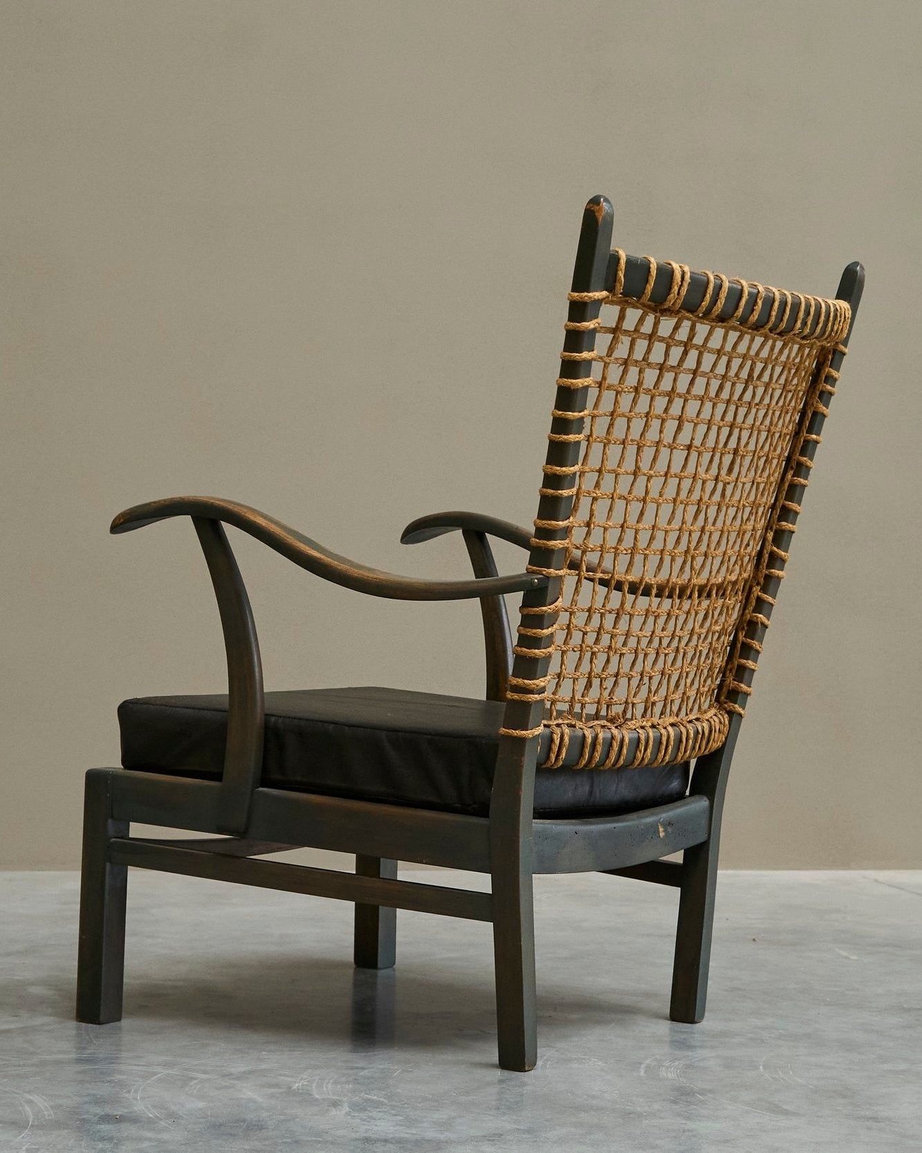 Bas van Pelt Lounge Chair in Solid Wood and Rope, The Netherlands, 1940s — in context