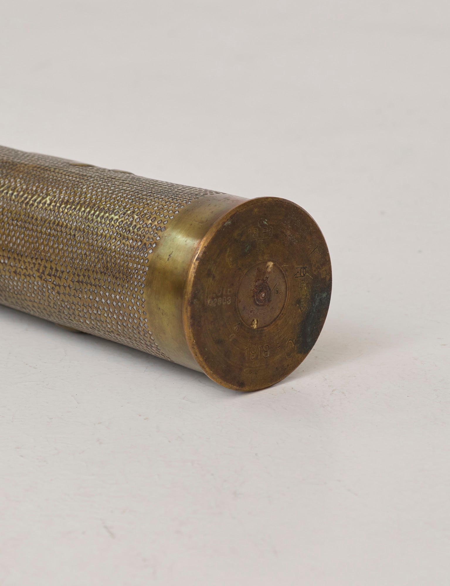 Vintage Vase in Metal Brass (hand-repoussé Iris motif) — additional view