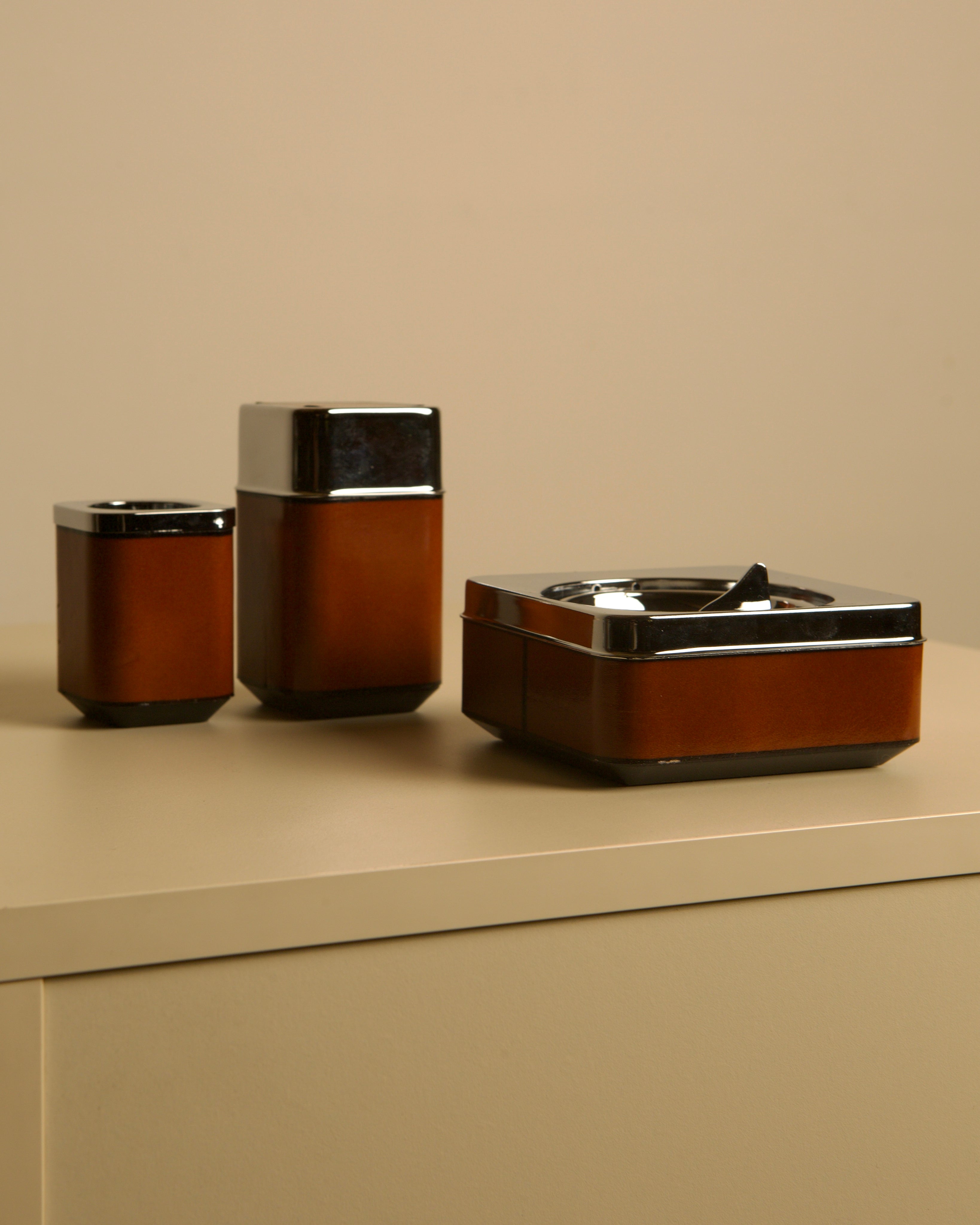 1960s Italian Cognac Leather Office Set