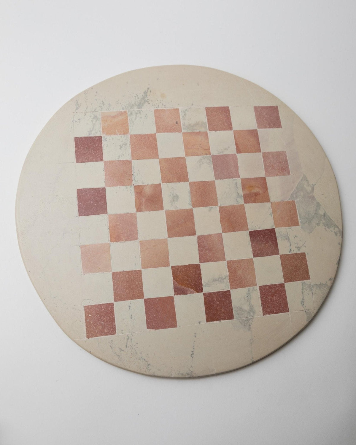 Vintage 1980s round Marble Chess Set, Beige and Rose Marble Chess Board with Wooden Pieces, Classic Strategy Game, Table Game, Gift Idea — view 9