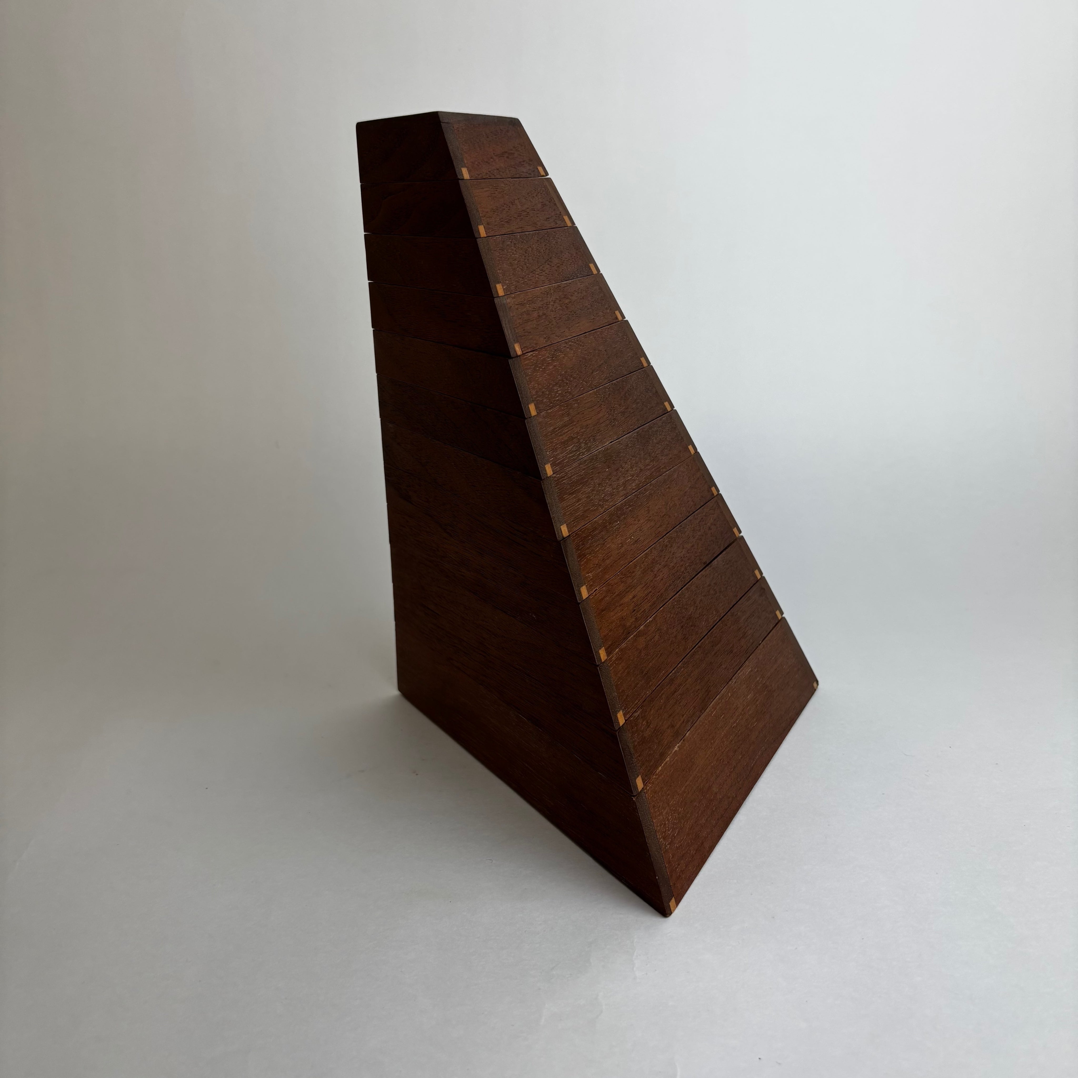 Walnut Rotating Geometric Jewelry Box Signed — side angle