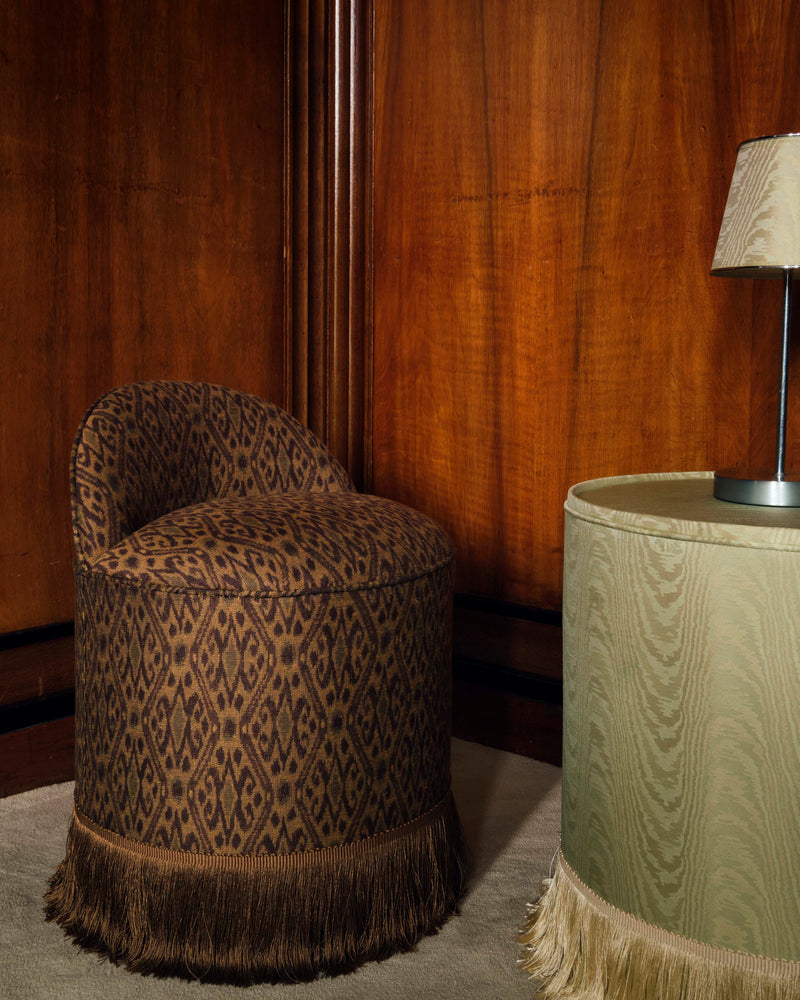 INFERI STOOL - WOVEN IKAT — close-up of woven ikat fabric texture