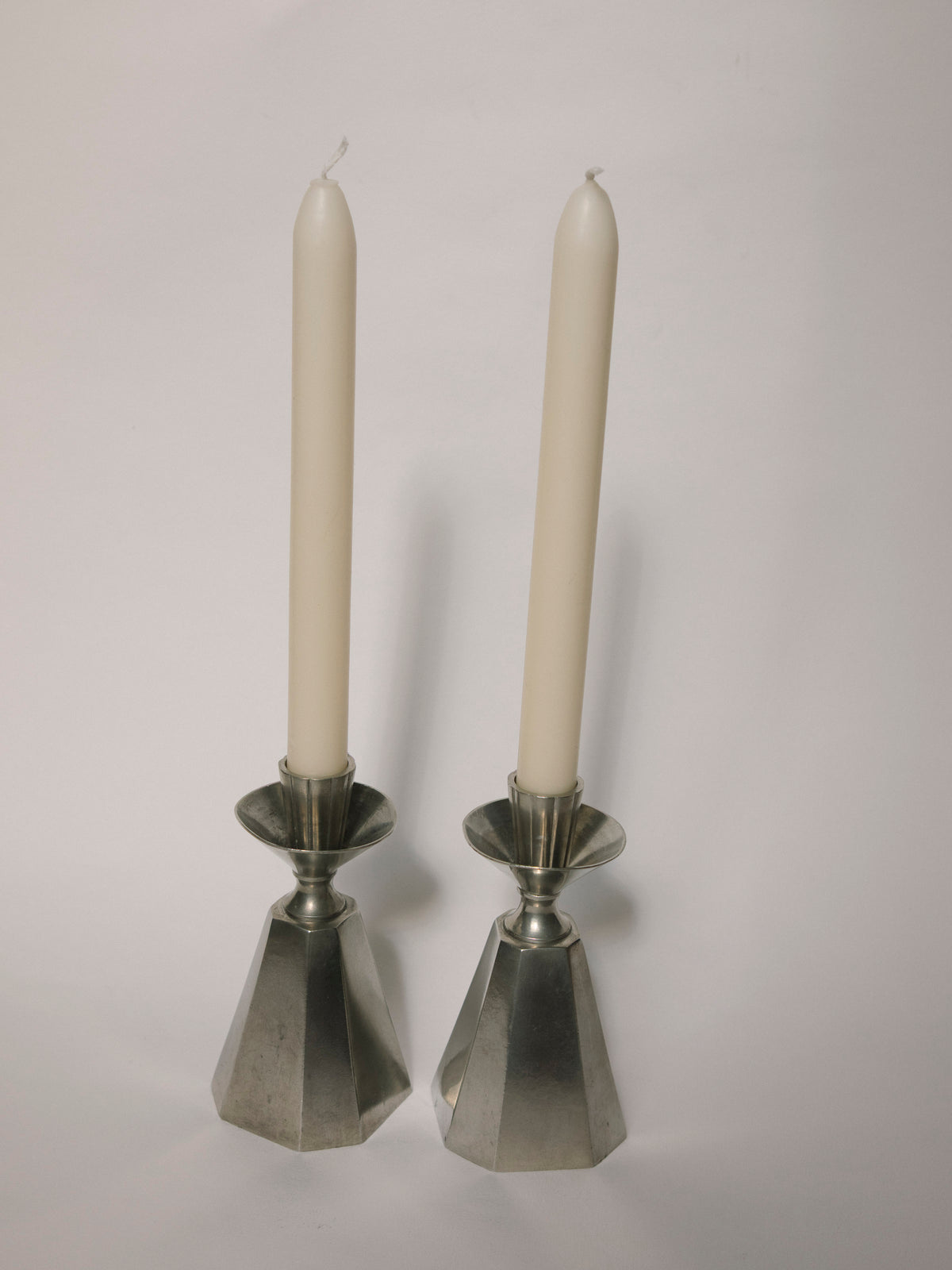Pair of GAB Tenn Faceted Pewter Candlesticks | Sweden 1960 — alternate view