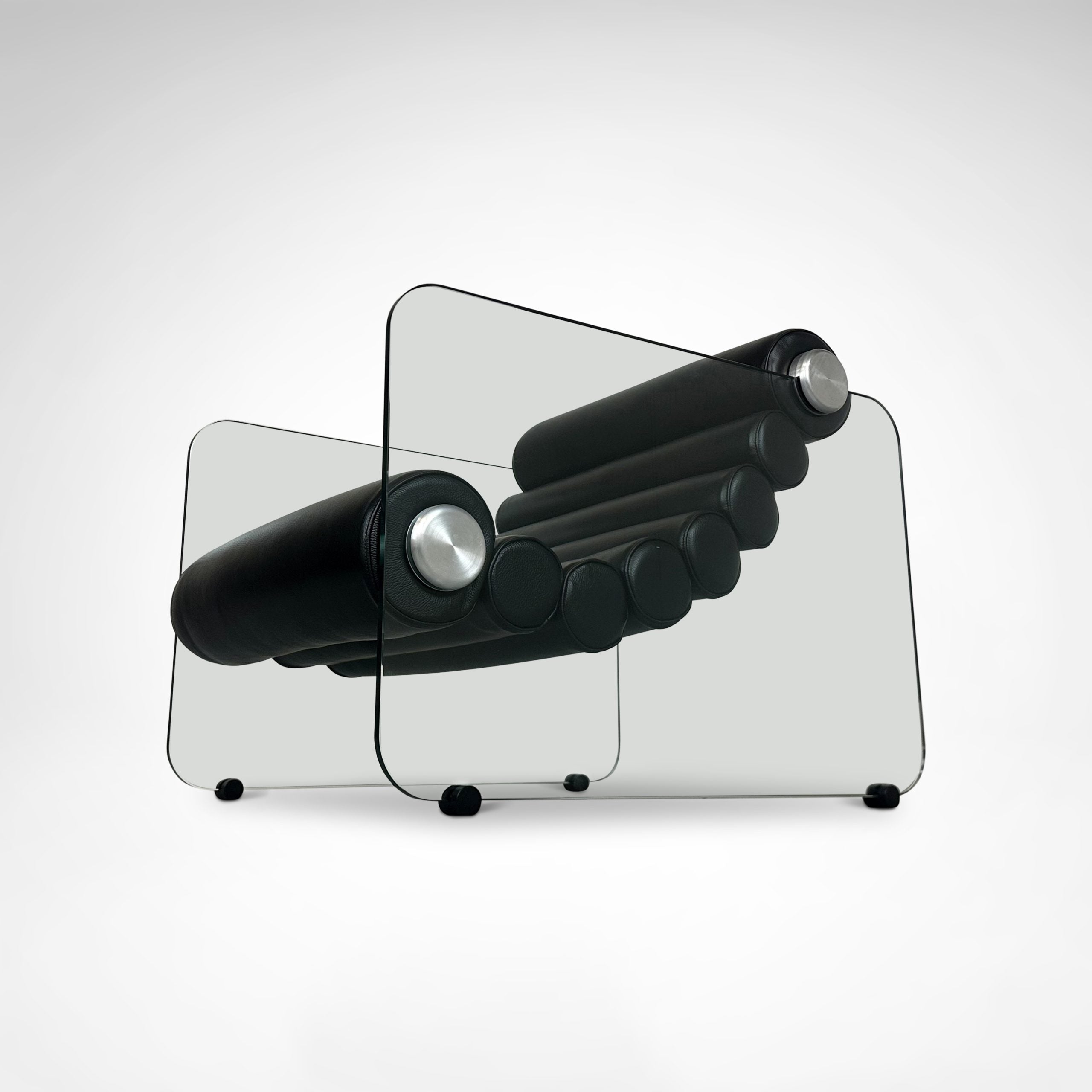 Hyaline leather and glass armchair by Fabio Lenci for Comfortline Italy 1960s — angled view highlighting transparent glass pa