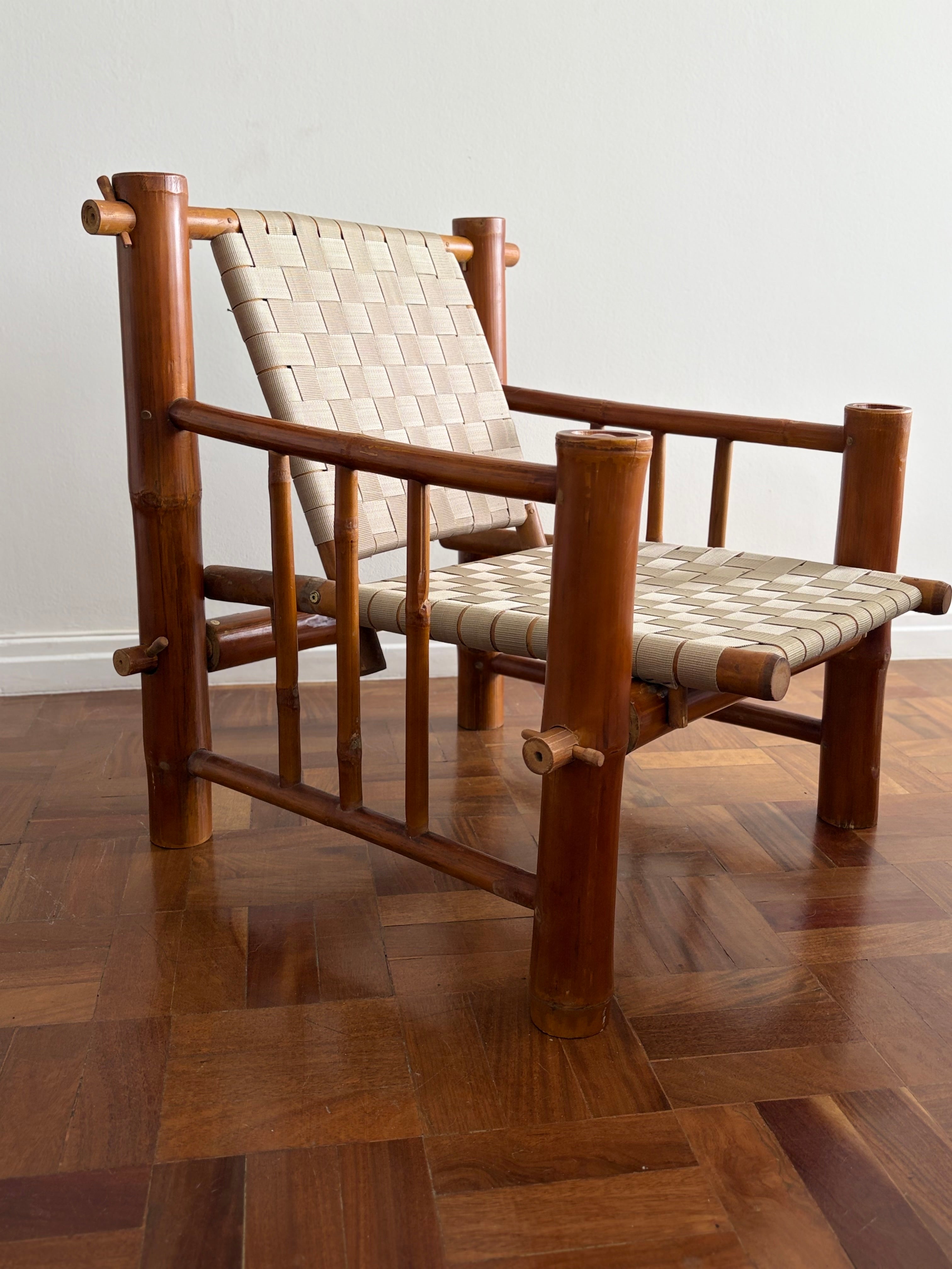 One-of-a-Kind Artist-Built Brutalist Bamboo Armchair, 1970s — lifestyle setting