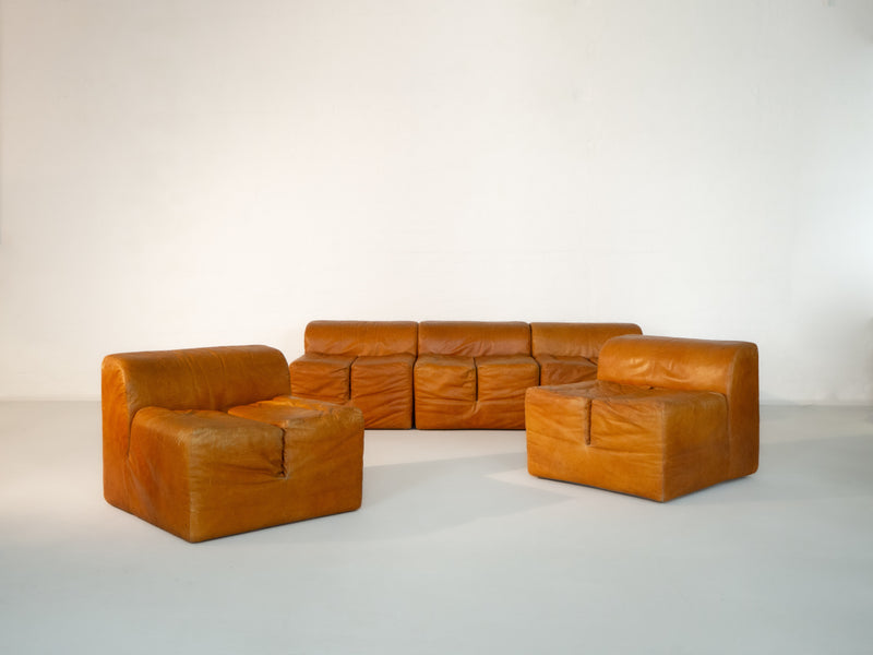 Modular cognac leather Ipercubo sofa set by de Pas D'Urbino Lomazzi