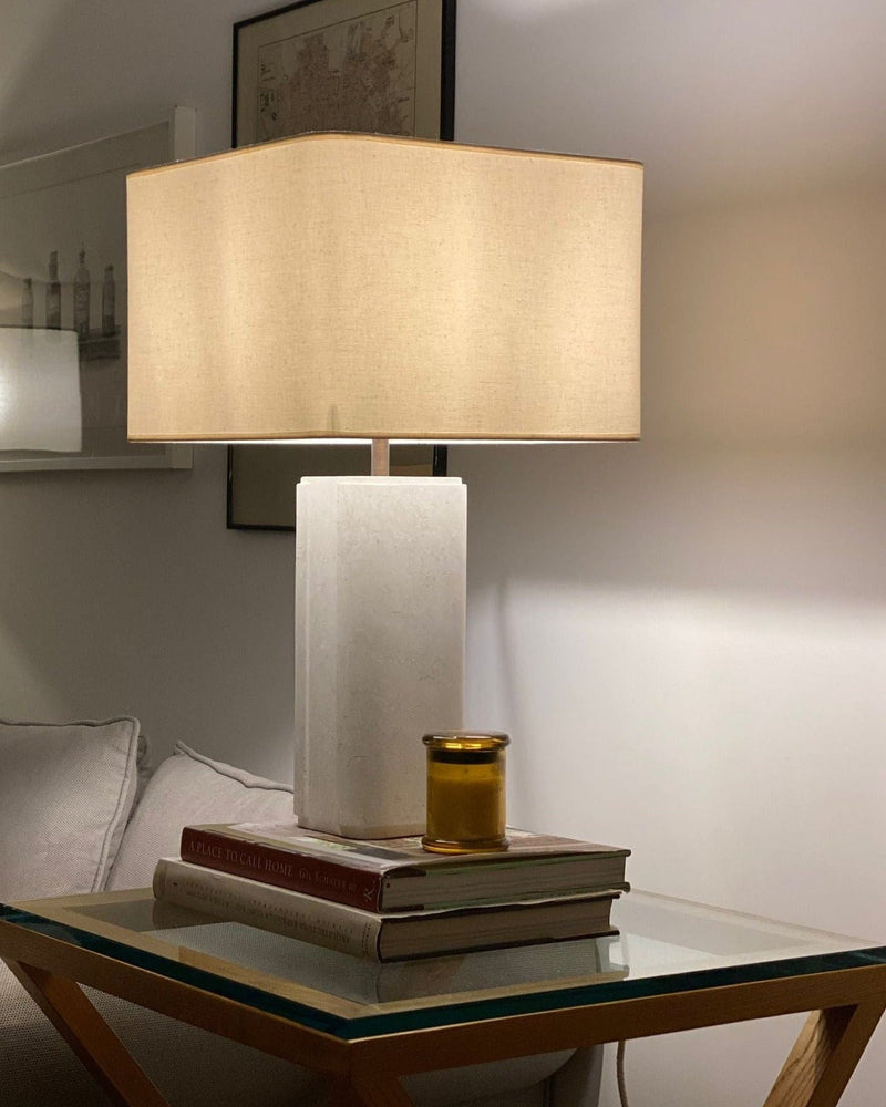 Margit Lamp by LESAIN | The Oblist — handcrafted stone base, neutral shade