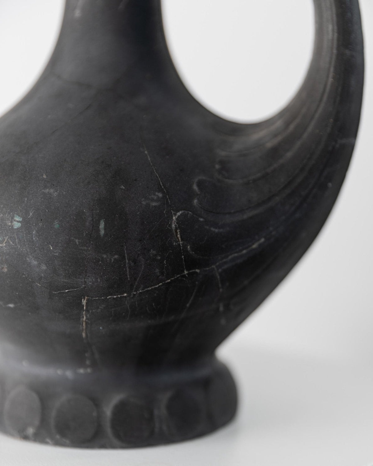 Antique 1920s Lavanite Stone Vase, Sculptural Black Matte Design with Two Handles, Fine Textured Surface, Art Deco Flowervase, Gift Idea — view 13