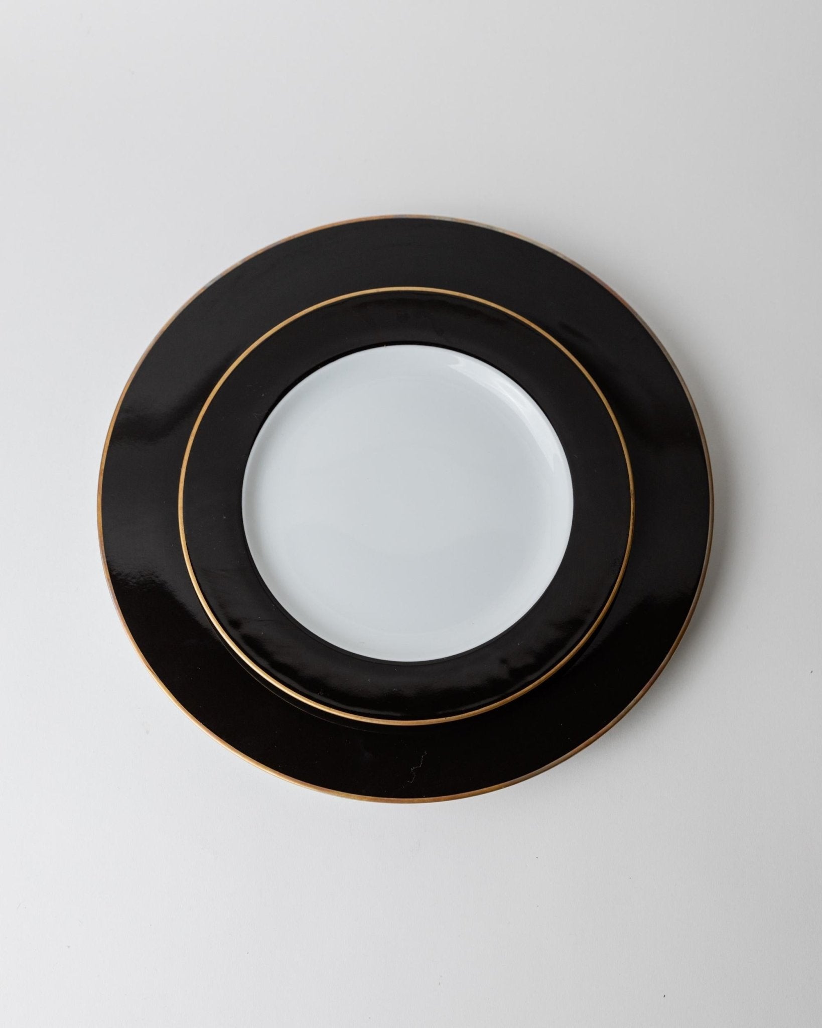 Vintage 1980s Porcelain Dinnerware Set for 12, Black White with Gold Rim by Eschenbach Bavaria Germany, Classic Elegant Tableware, Gift Idea — view 9
