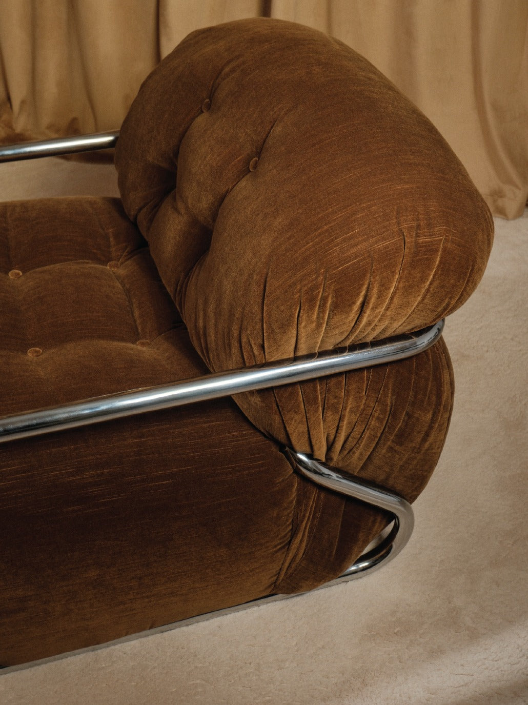 Mario Sabot Lounge Chair - Brown Velvet — close-up
