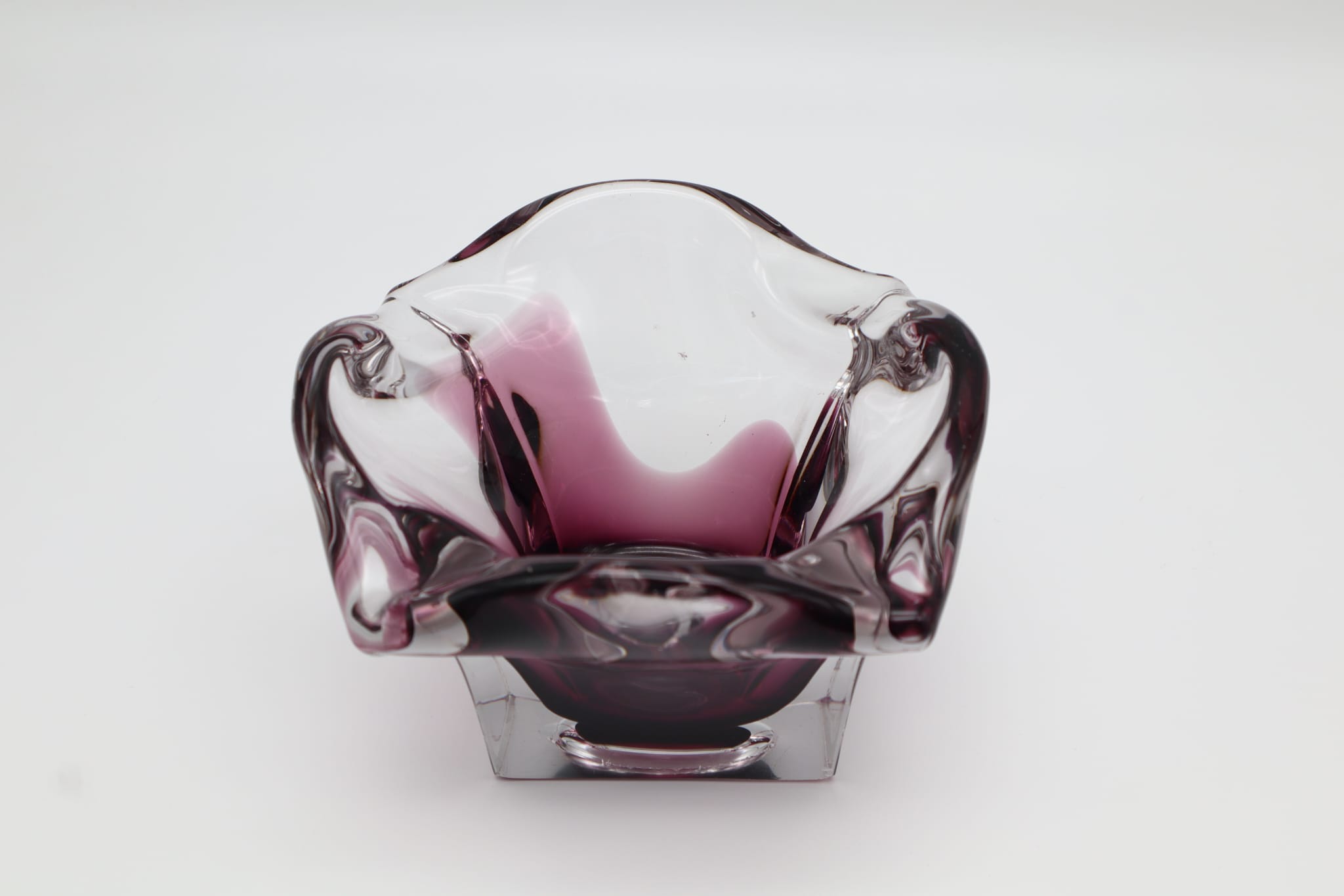 Mid-Century Amethyst & Crystal 'Sommerso' Art Glass Bowl 1960s  — lifestyle setting