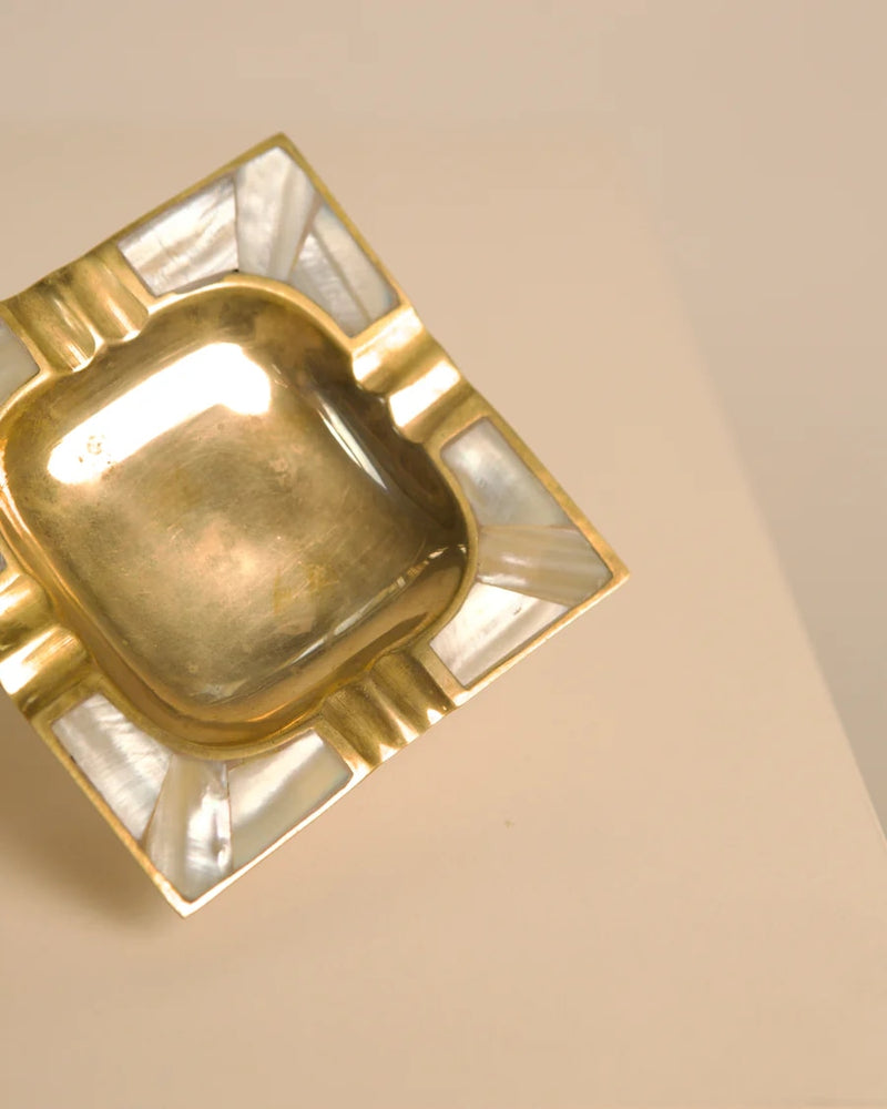 Italian brass and mother-of-pearl ashtray detail view from above