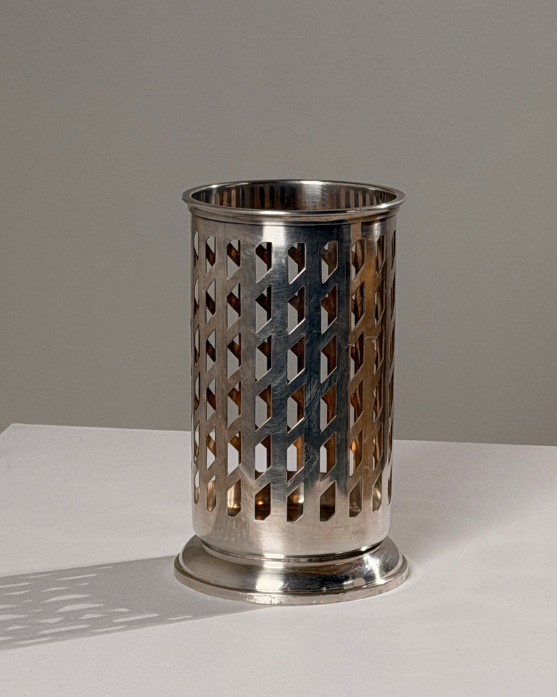 Silver-plated Metal Bottle Holder by Figuresdesign | The Oblist — vintage design, metallic finish
