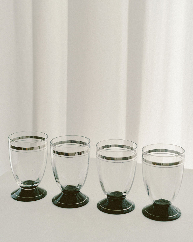 Vintage Art Deco Liqueur Glasses with Silver Bands by Arcā Collections | The Oblist — glass, silver bands