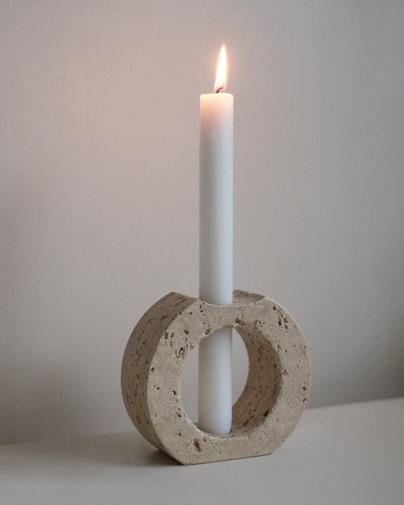 Travertine Candle Holder by septembre studios | The Oblist — beige natural stone