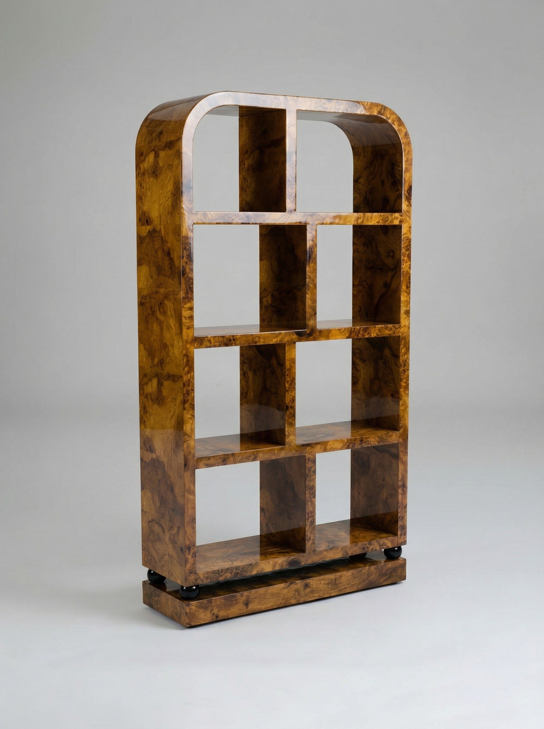 Calisto' Olive Burl Bookcase — close-up of olive burl texture