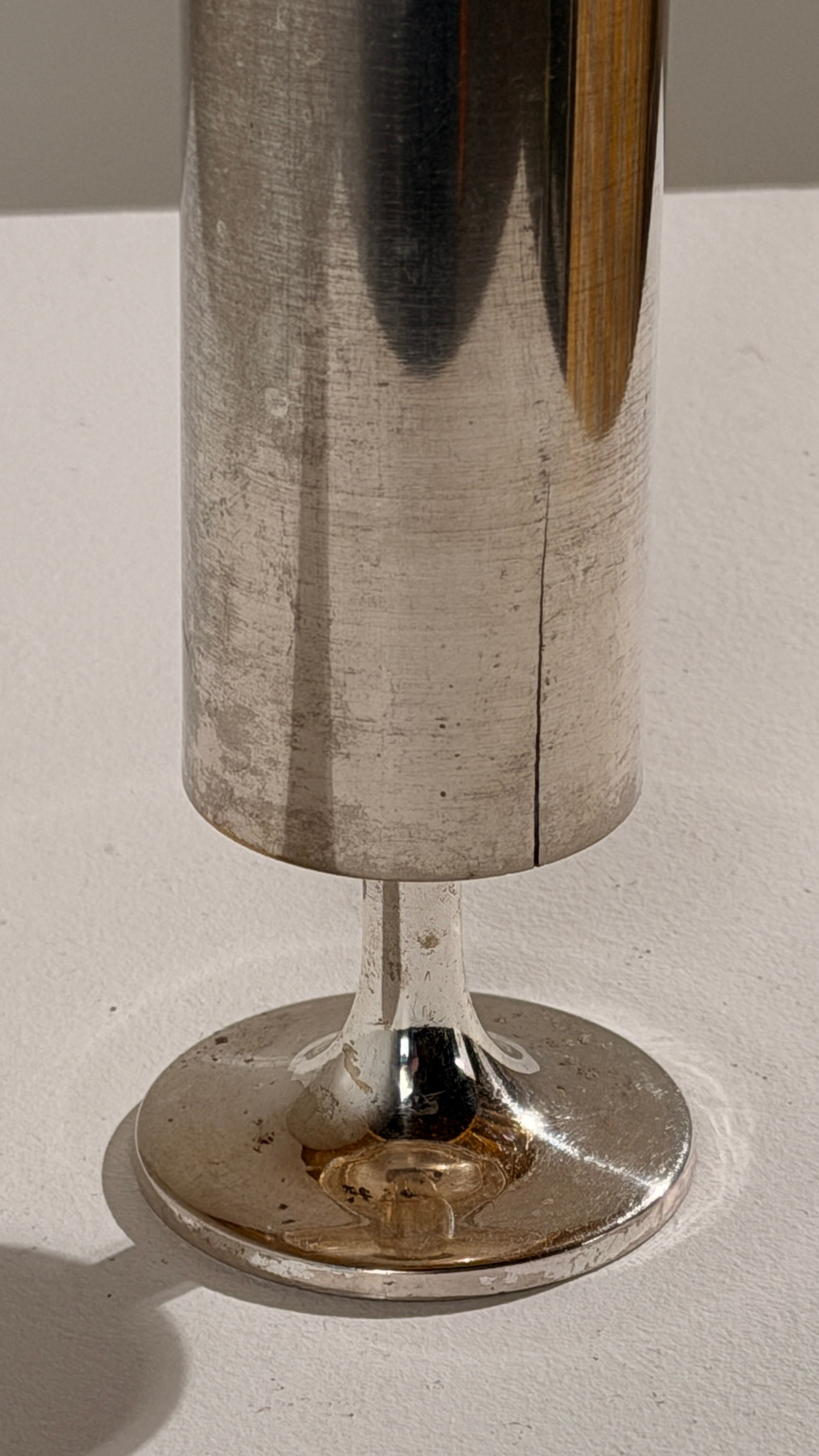 Large Silver-plated Metal Candleholder, France, circa 1970 — top view showing polished surface and base