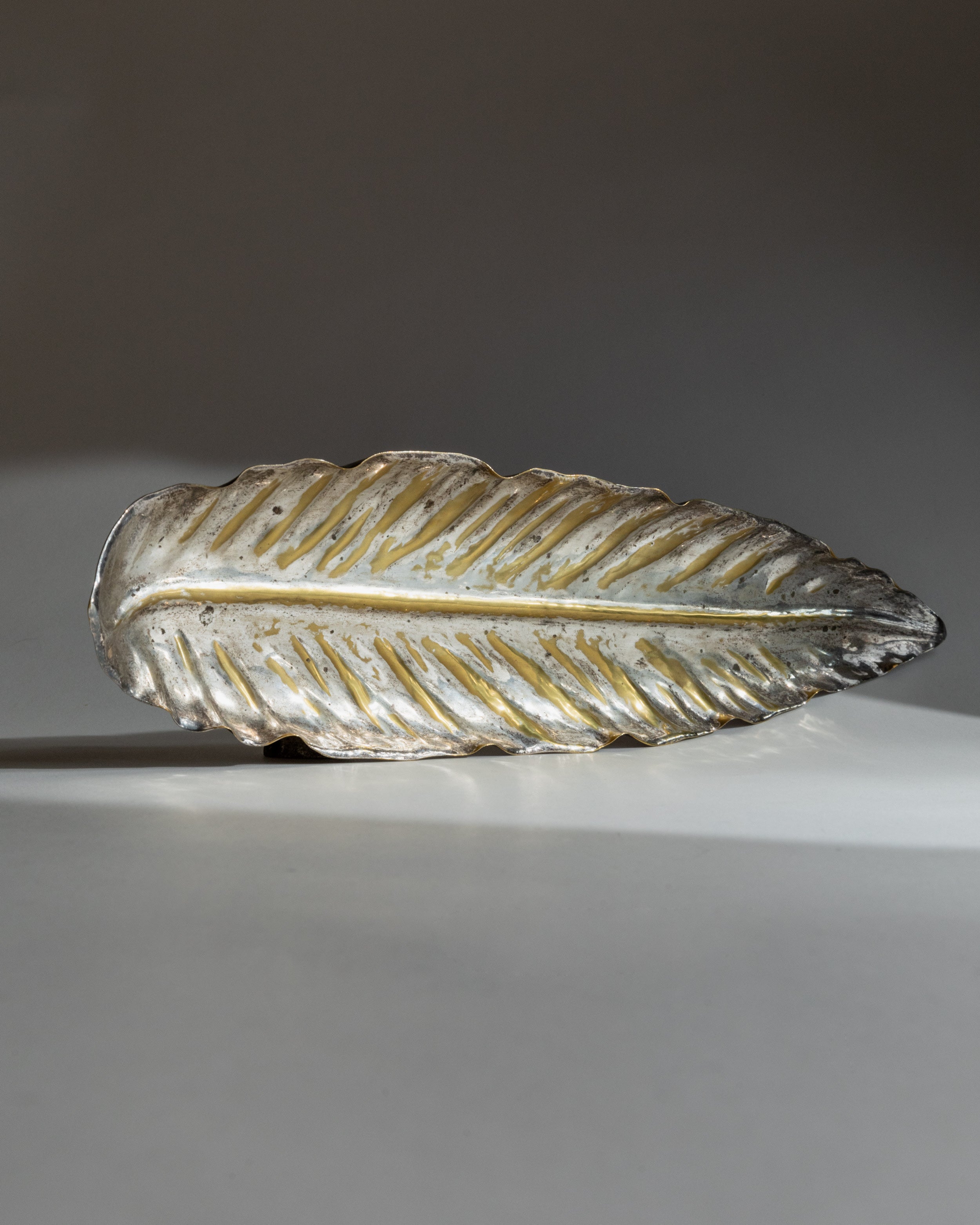 Bol Feuille Plaqué Argent, Italie Années 1970