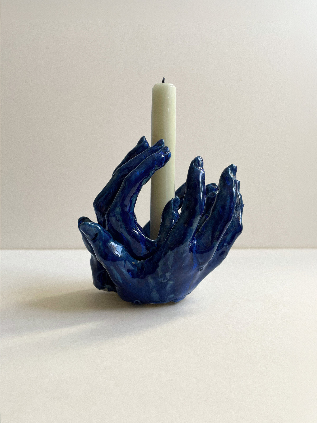 Blue candle holder in ceramic n°70 by DELPHINE MIQUEL | The Oblist
