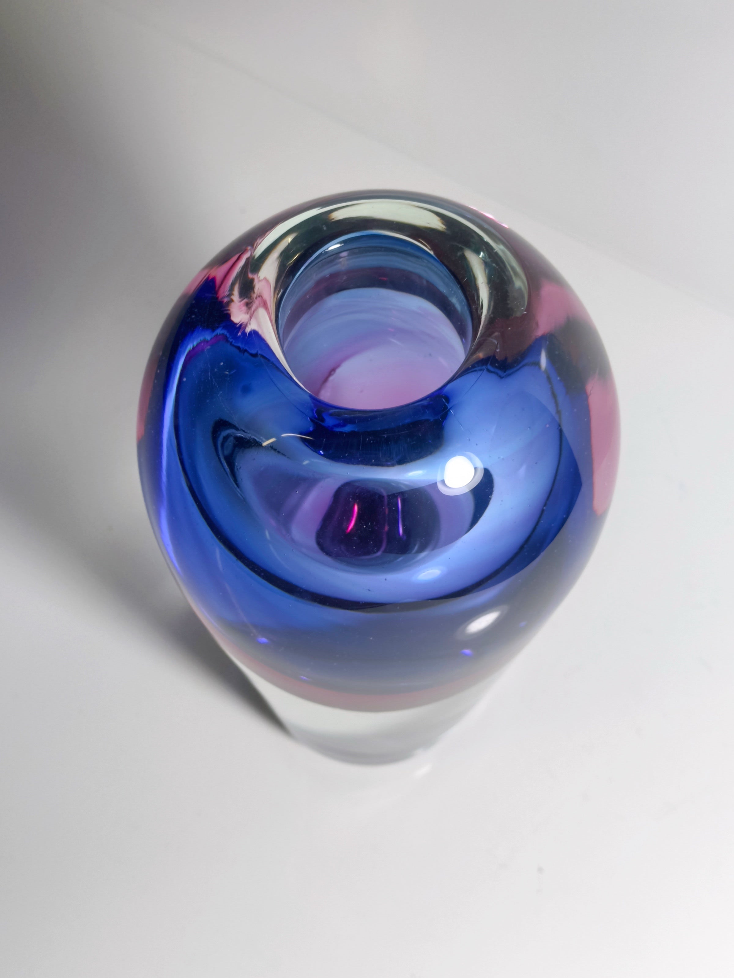 Massive Flavio Poli Vase - 1960s — top view showing vibrant blue and purple glass